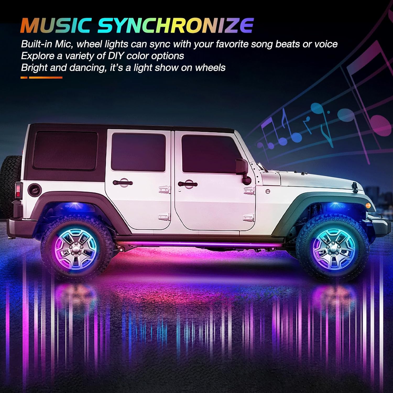 15.5 Inch LED Wheel Ring Lights - Single Row RGB with APP Remote Control (4Pcs) - Perfect for Car Customization, Motorcycle Accents & Vehicle Styling