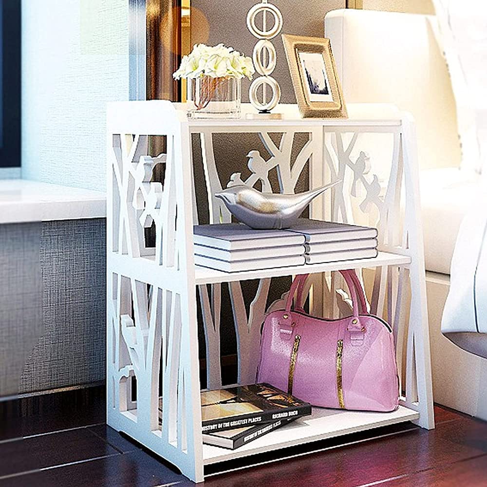 Modern Hollow Wood Nightstand with Storage - Minimalist Bedside Table Organizer for Bedroom, Living Room & Office - Home Furniture with Shelves & Drawers - Perfect for Books, Lamps & Decor