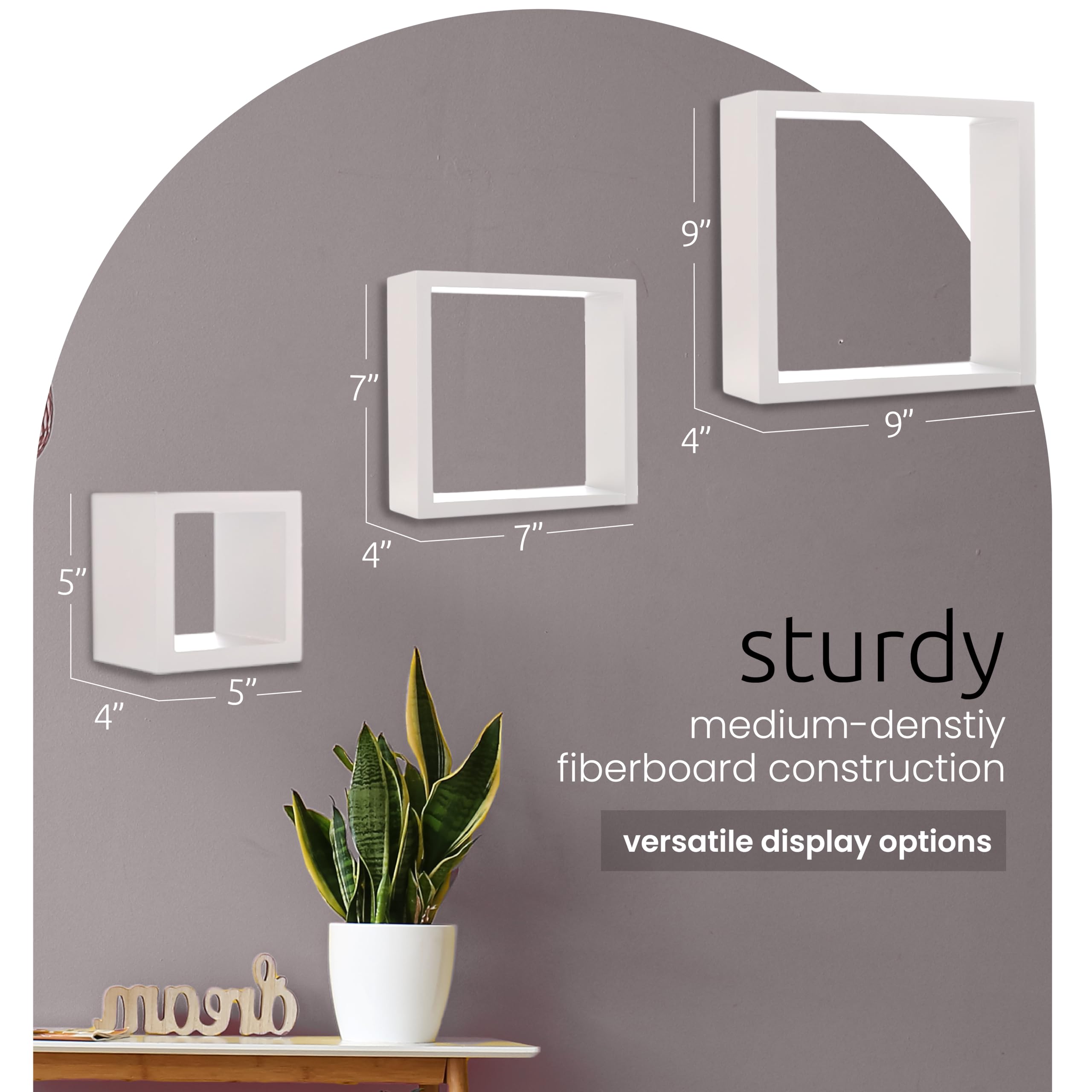 Kiera Grace Floating Wall Shelves - Modern Square Shelves Set of 3 (5