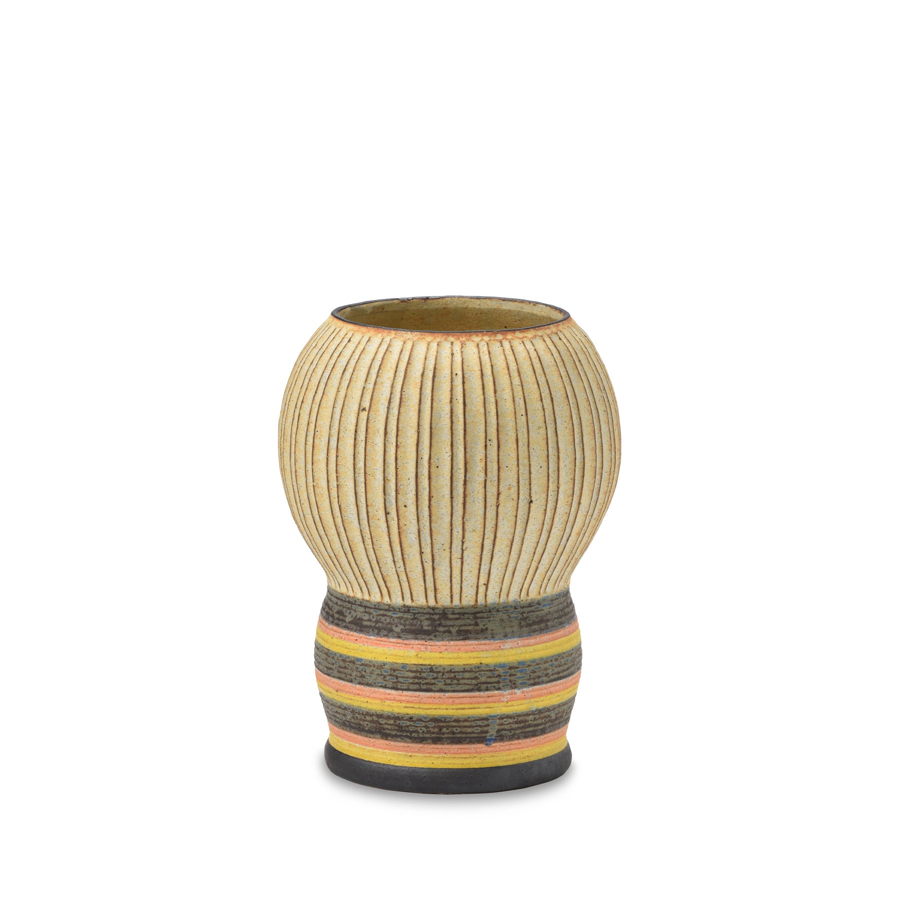 Japanese Kokeshi Wooden Vessel with Traditional Horizontal Stripes - Handcrafted Home Decor for Zen Style & Gift Giving