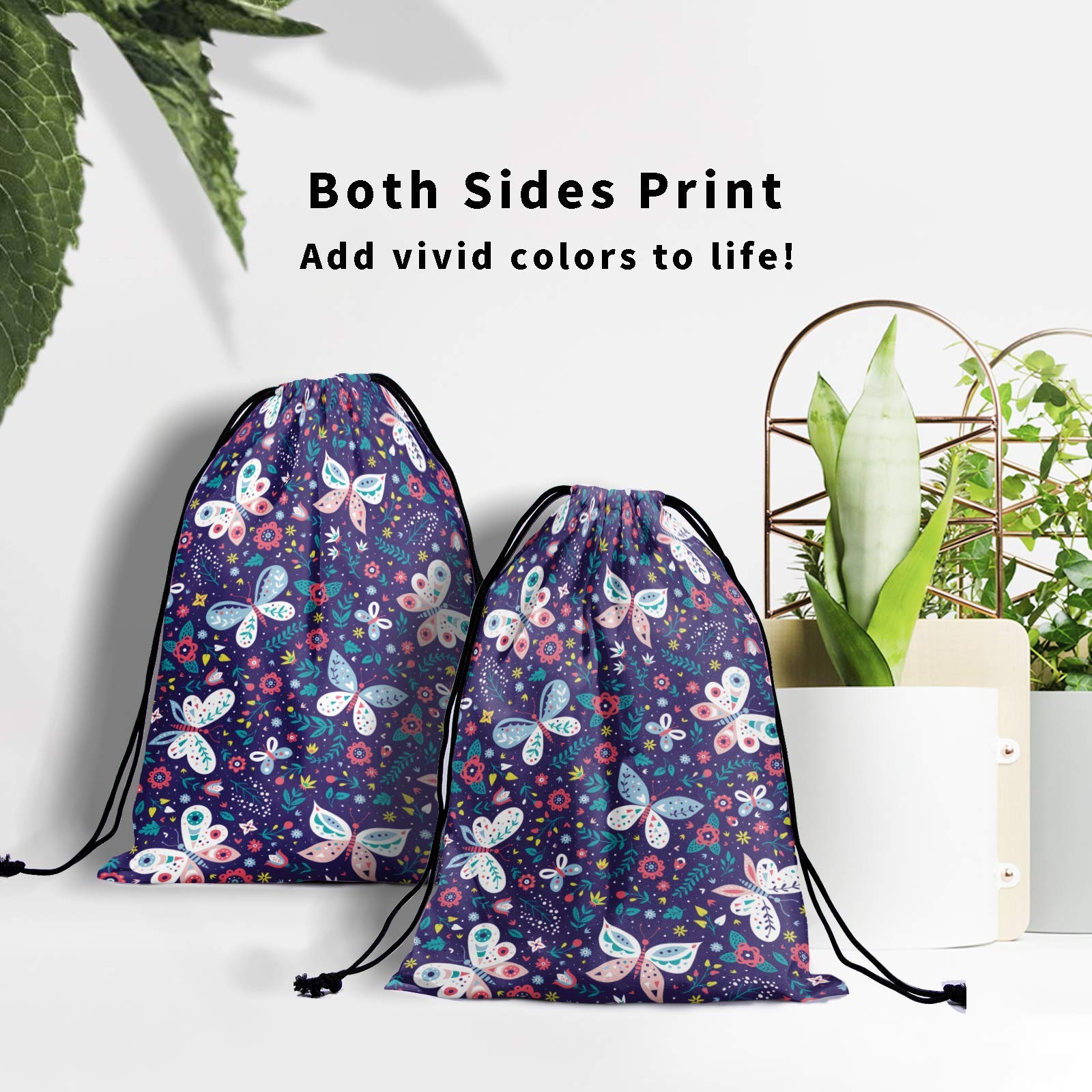 Floral Butterfly Drawstring Storage Bags - Purple Flower Leaf Grip Polyester Pouch for Shoes, Gym Towels & Travel Essentials | Christmas Gift, Nature-Themed Organizer for Home & Outdoor Use