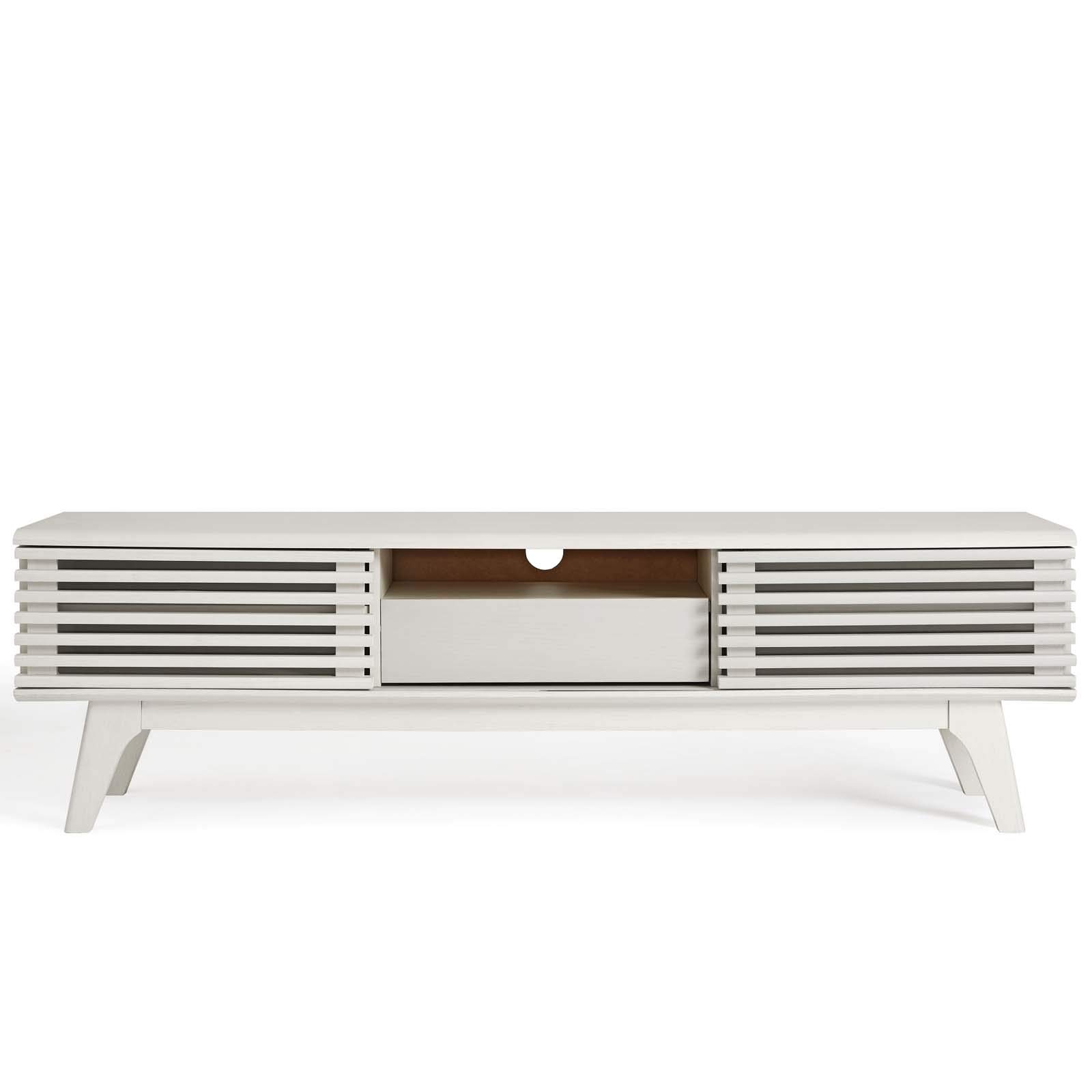 Modway Render Mid-Century Modern Low Profile 59 Inch TV Stand - White Wooden Entertainment Center for Living Room, Bedroom & Home Theater