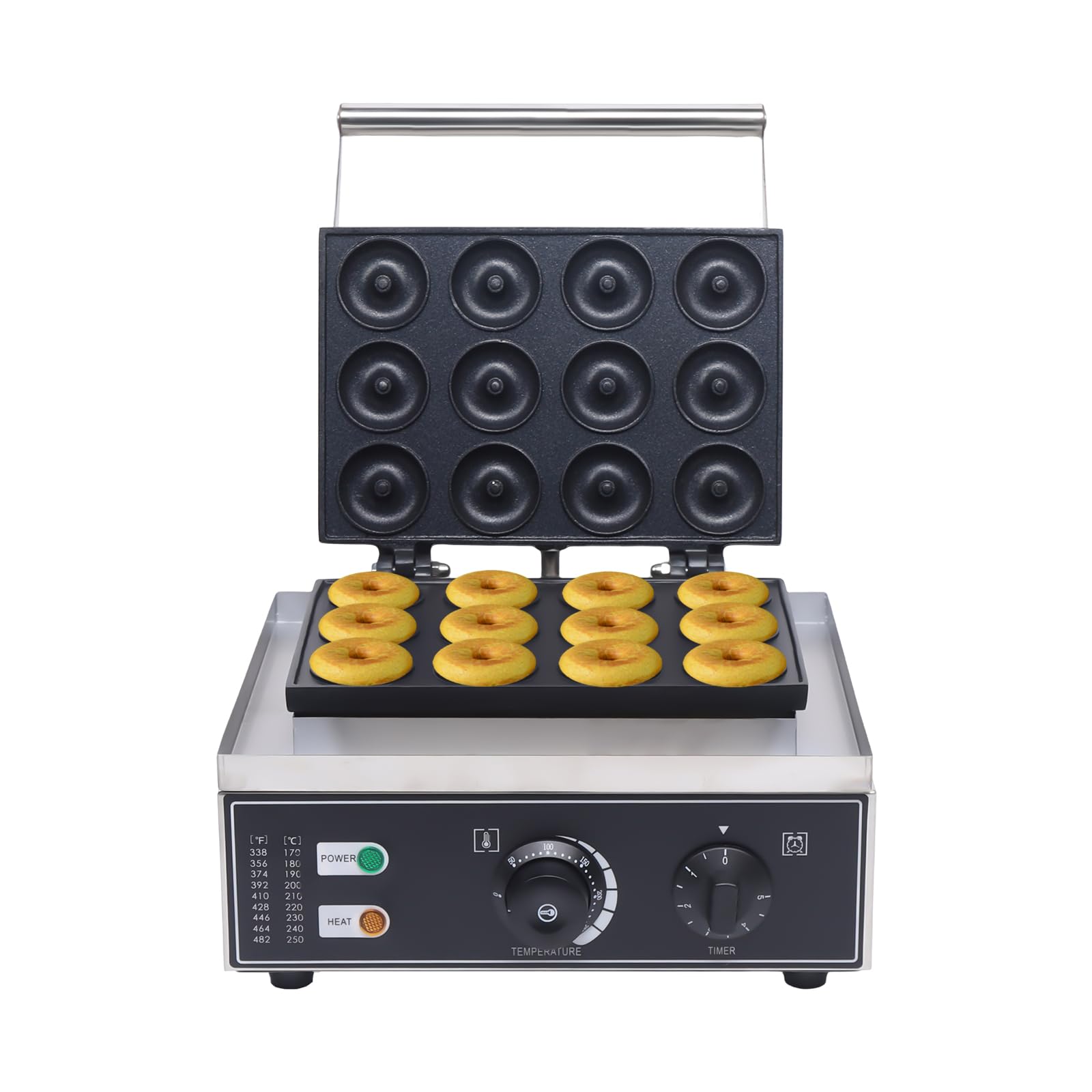 Commercial Donut Maker Machine - 12-Hole Electric Donut Baker with Non-Stick Coating, 110V 1550W (122-572°F) - Portable Doughnut Maker for Bakeries, Cafes & Home Use - Perfect for Breakfast, Parties & Catering Events