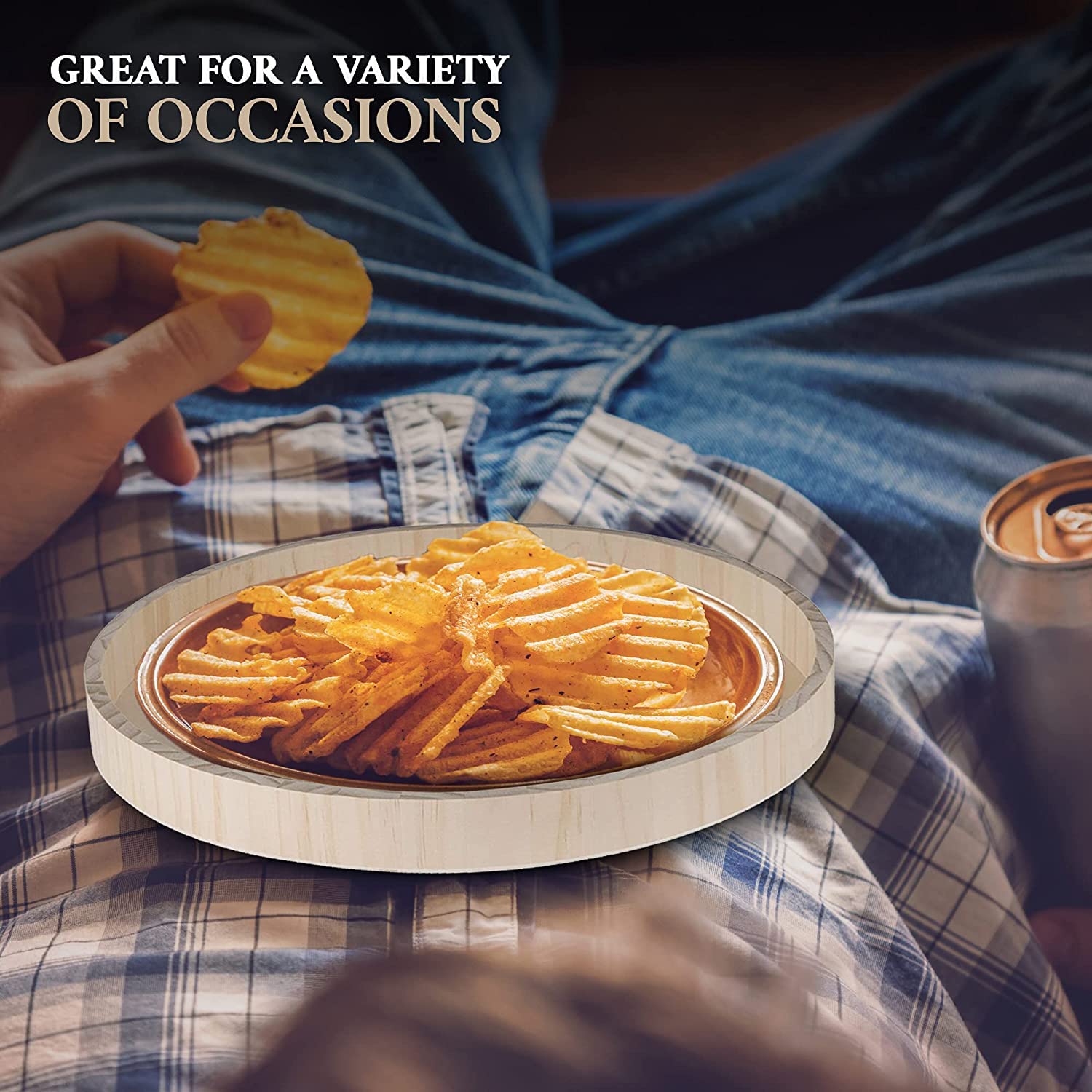 6 Sets of Hammont Wooden Nested Serving Trays - 5-Piece Round Wooden Tray Set (30 Trays Total) for Crafts, Kitchen, and Home Decor | Perfect for Serving Pastries, Snacks, Mini Bars, Chocolate, and Party Platters | Ideal for Weddings, Tea Parties, and Entertaining Guests