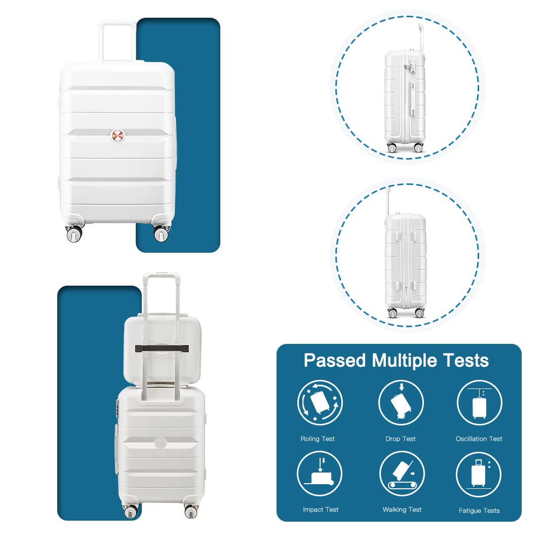 Somago 3-Piece Hard Shell Polypropylene Luggage Set with TSA Lock | Spinner Carry-On Suitcase & Beauty Case Travel Set in Creamy White | Perfect for Business Trips, Vacations & Air Travel