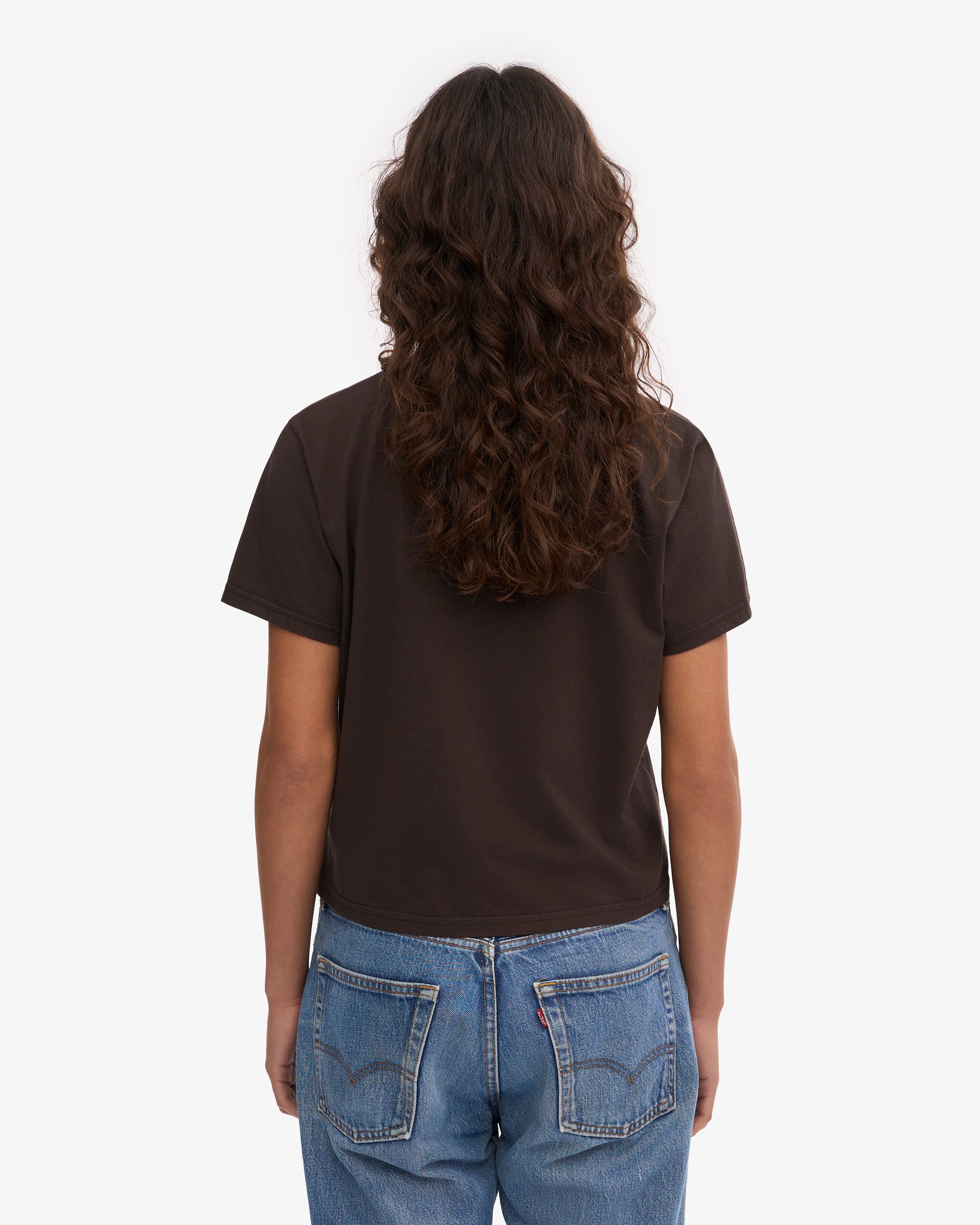 Organic Boxy Crop Tee - Coffee Brown | Women's Casual Short Sleeve T-Shirt | Perfect for Yoga, Beach & Everyday Wear
