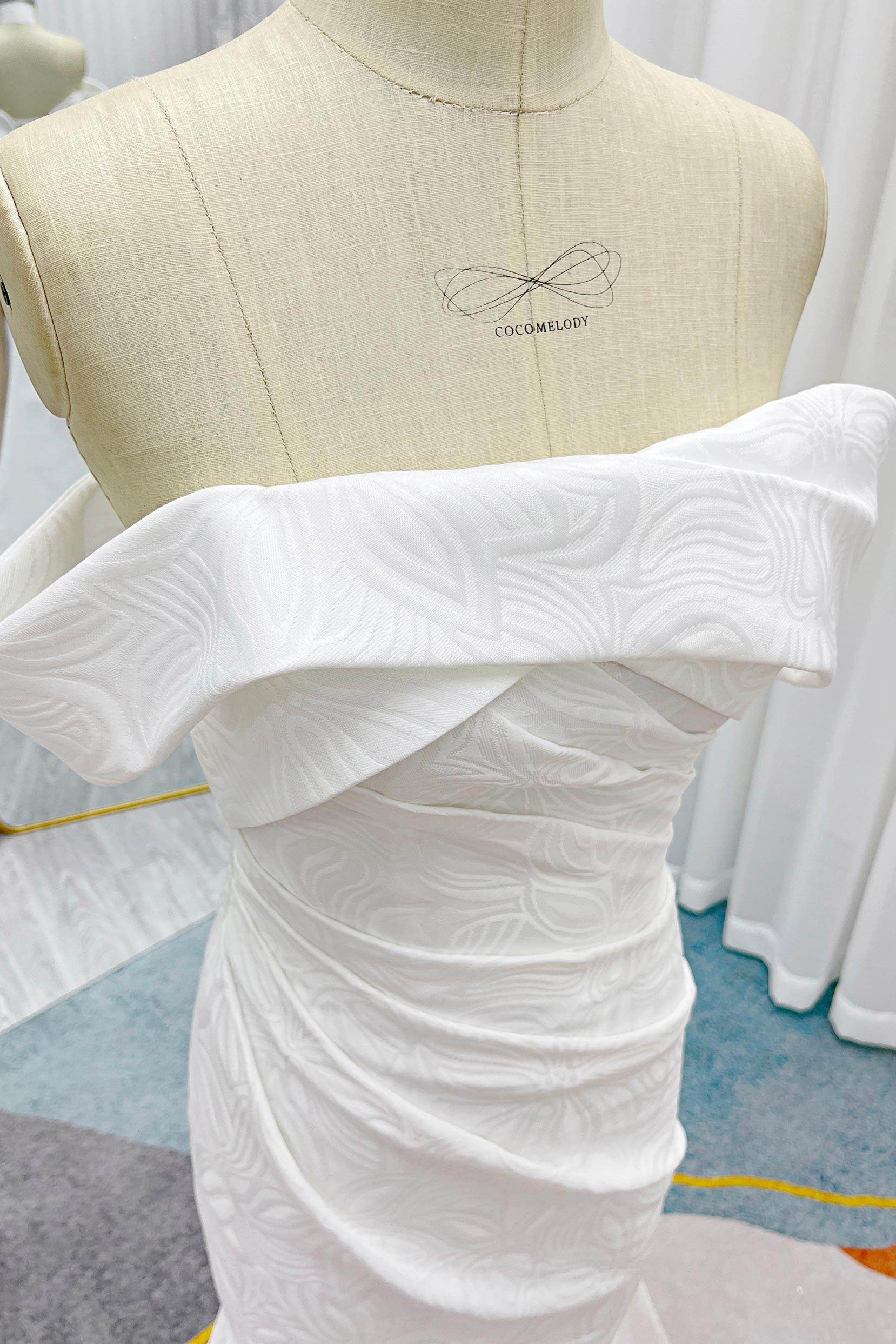 Elegant Mermaid Sweep Brush Train Jacquard Satin Wedding Gown CW3294 - Perfect for Beach Weddings, Vow Renewals & Formal Evening Receptions