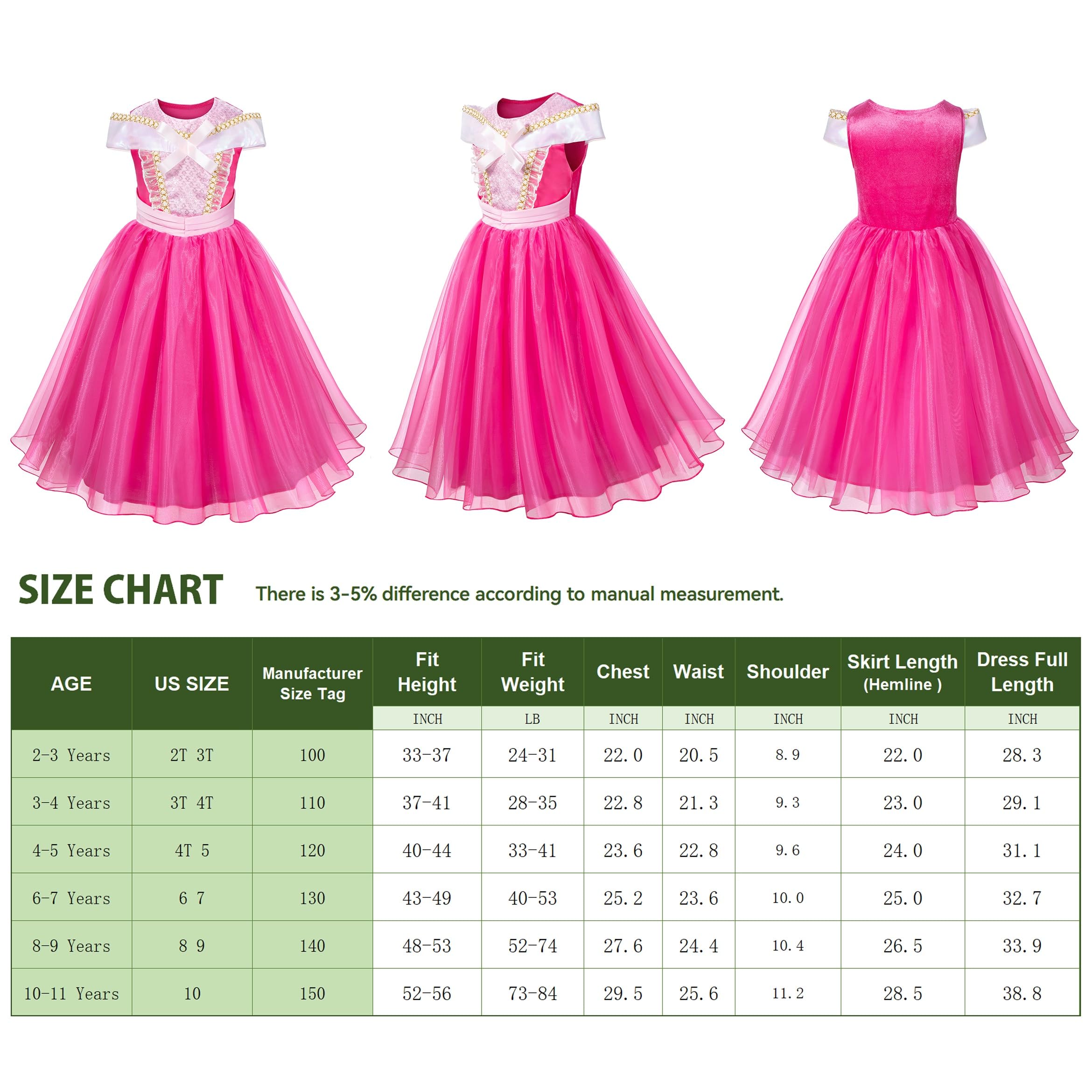 Pink Princess Costume Dress for Girls - Sleeping Beauty Dress with Tiara & Gloves | Fairy Tale Party, Halloween, Birthday Dress Up & Role Play
