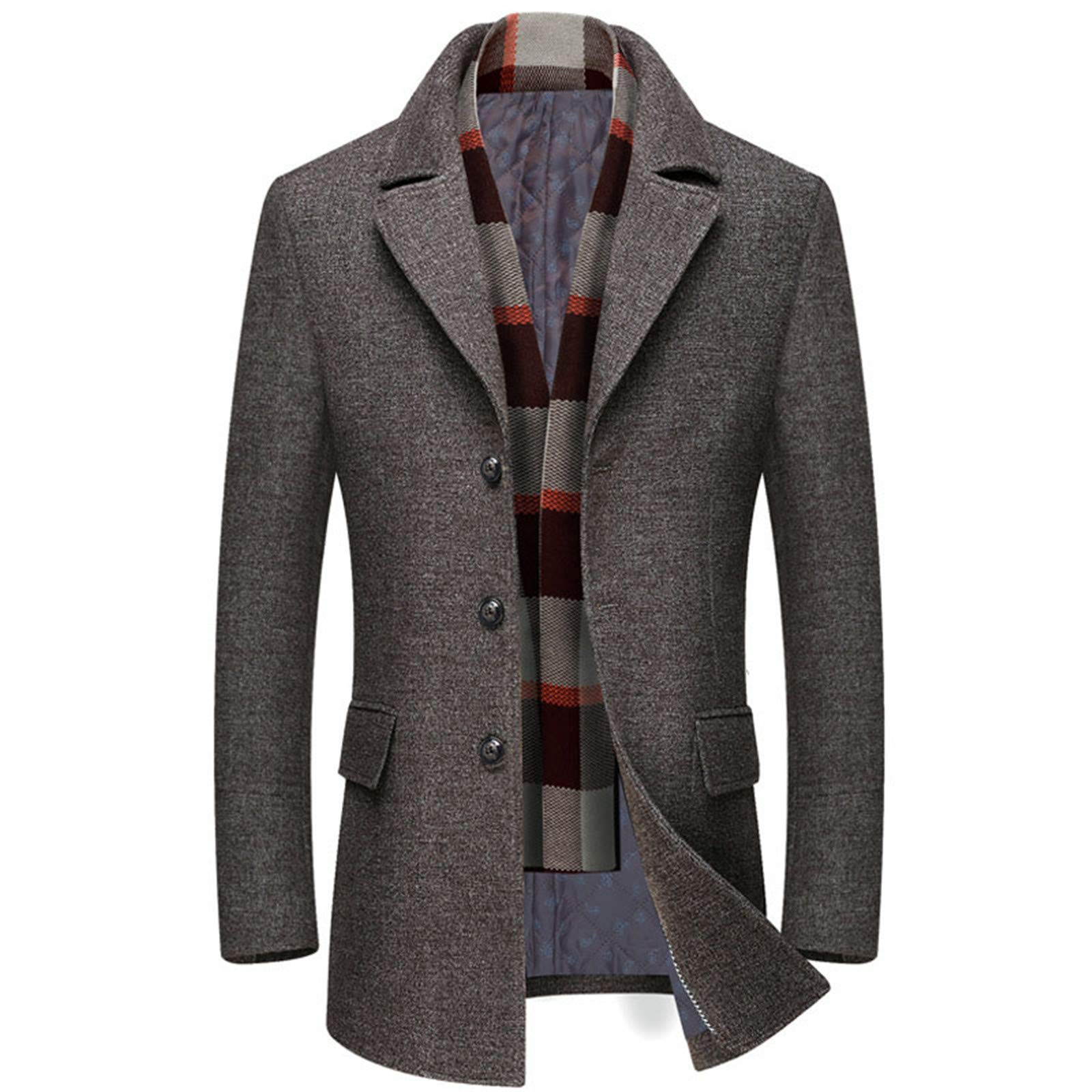 EverNight Men's Wool Overcoat - Winter Trench Coat for Business & Formal Wear | Slim-Fit Long Pea Coat with Padded Lapel & Scarf Collar (Size 4, 2XL) | Perfect for Office, Weddings & Cold Weather Fashion