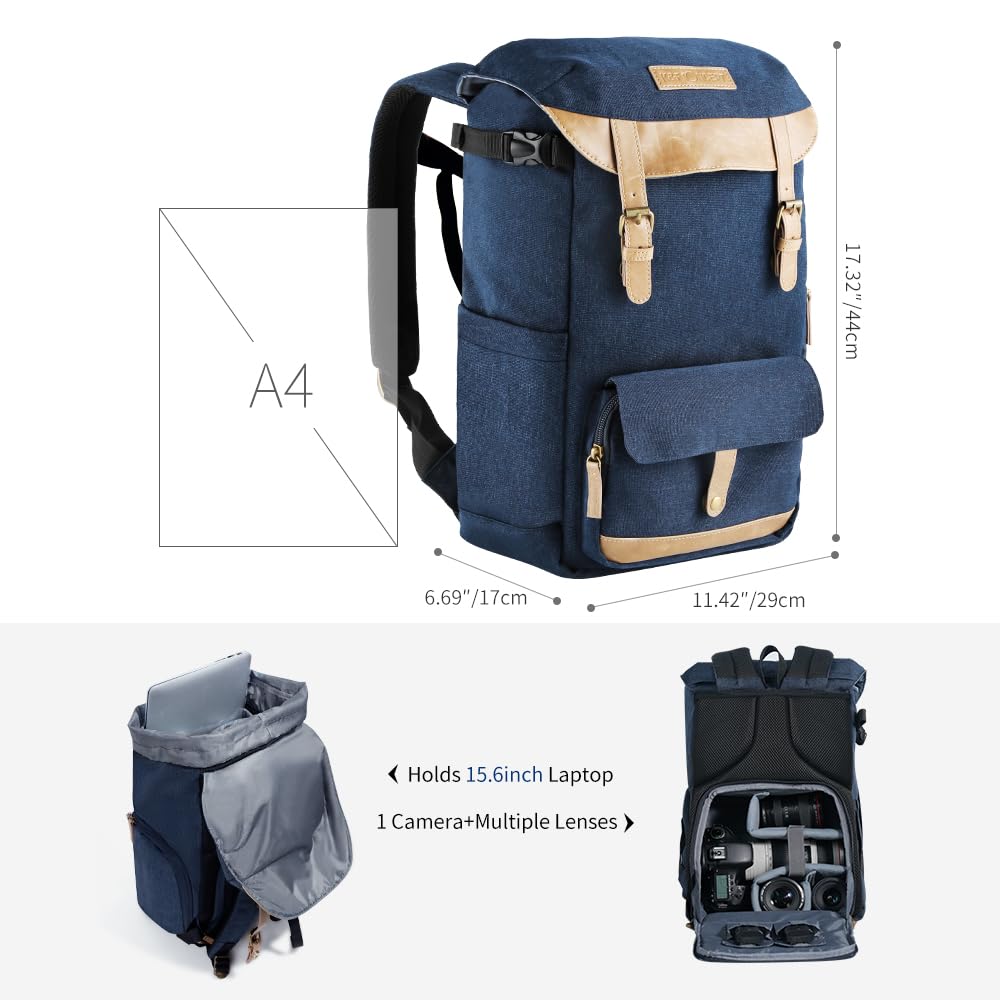 K&F Concept Waterproof DSLR Camera Backpack with Rain Cover – Large Capacity Travel Camera Bag for Canon, Nikon, Sony – Fits 15.6