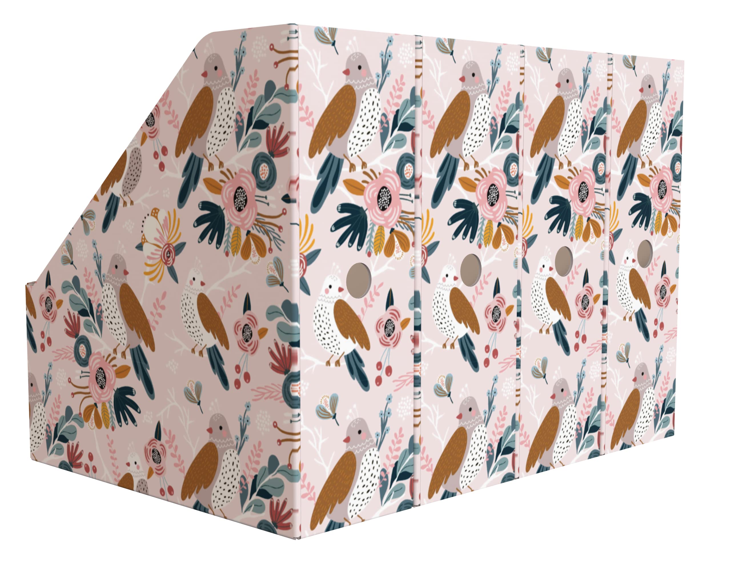 ANSSDO 6 Pack Premium Cardboard Magazine Holders - Large Capacity Magazine File Organizer for Books, Folders & Documents - Desk Storage Box for Office, Home & Classroom (Pink Bird Design) - Perfect for Organizing Magazines, Books & Office Supplies