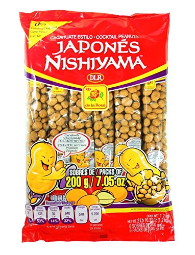 De La Rosa Japones Nishiyama Cocktail Peanut Snacks - 6 Tubes (7.05 oz) - Mexican Candy & Sweet Salty Treats - Perfect for Parties, Movie Nights & Office Snacking