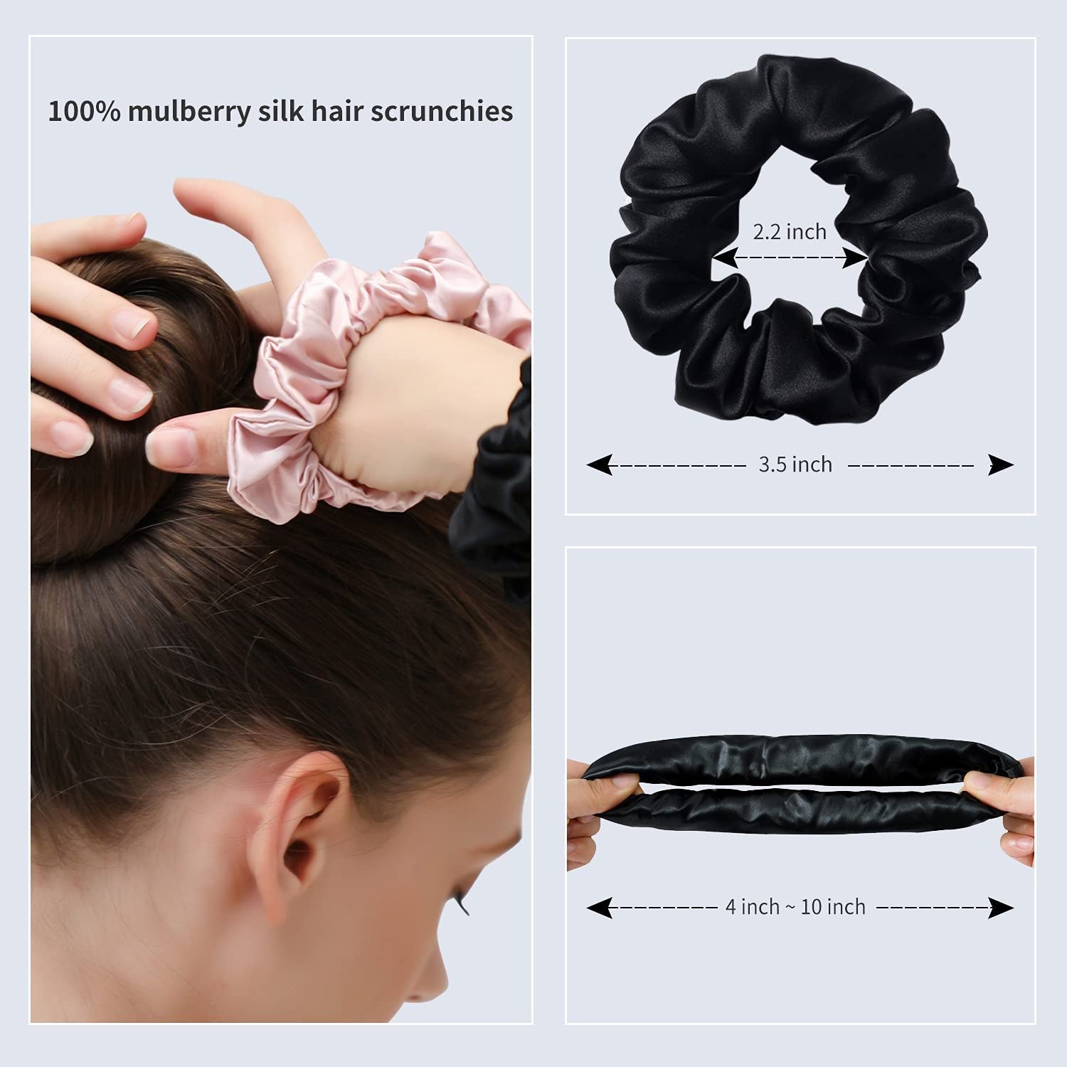 Shidara Mulberry Silk Hair Scrunchies for Women & Girls - Soft Ponytail Holders & Hair Bands (Black, 12-Pack) | Perfect for Workouts, Office, and Everyday Styling