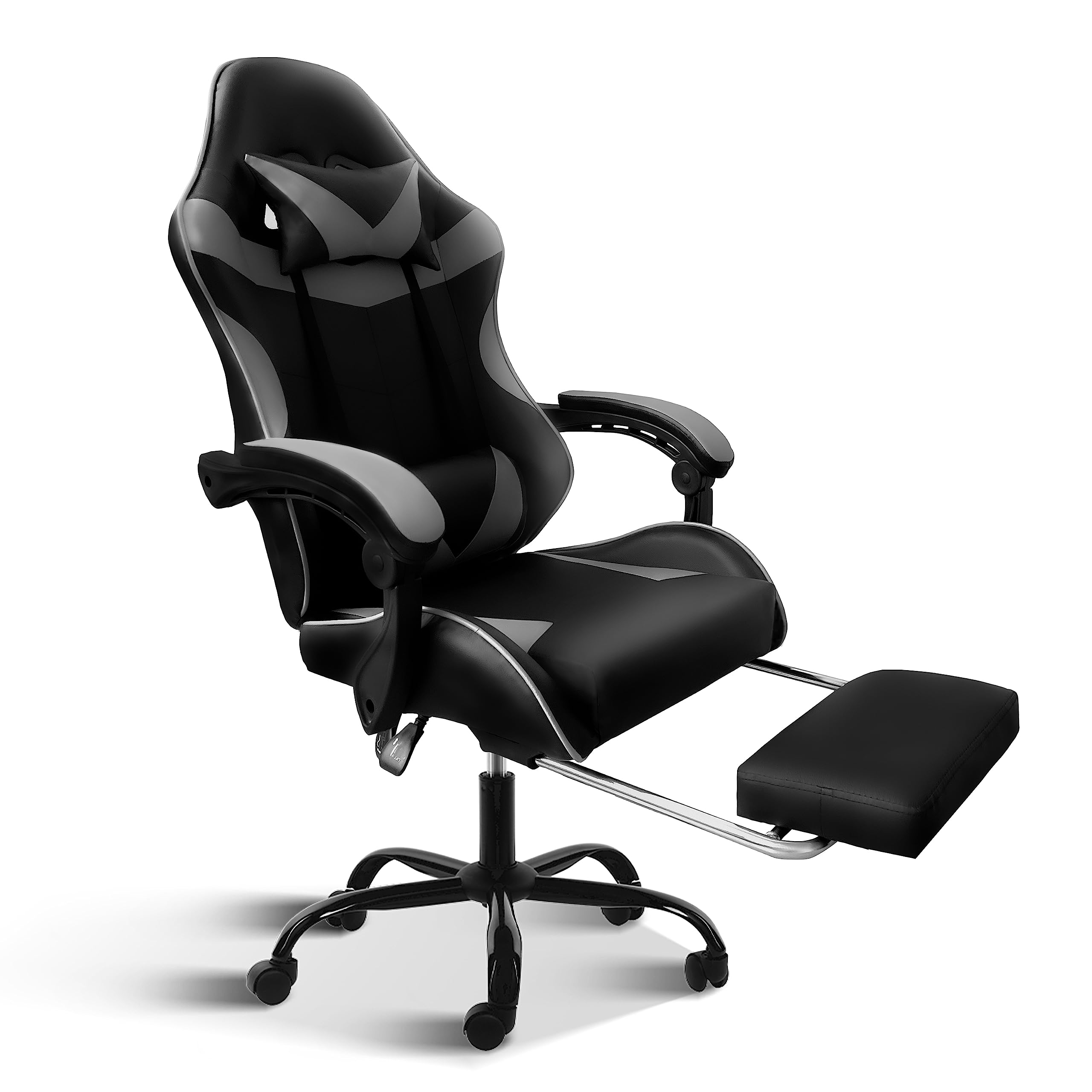 Premium Gaming Chair with Footrest - Big & Tall Ergonomic Racing Style Office Chair - Adjustable Swivel Seat with Headrest & Lumbar Support - Perfect for PC Gaming, Streaming & Home Office Work