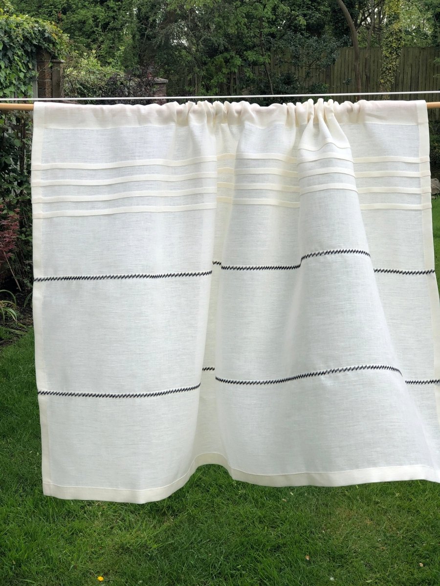 Premium Culcheth Cream Pure Linen French Bistro Cafe Curtains - Elegant Window Treatment for Kitchen, Dining Room & Coffee Shop Decor