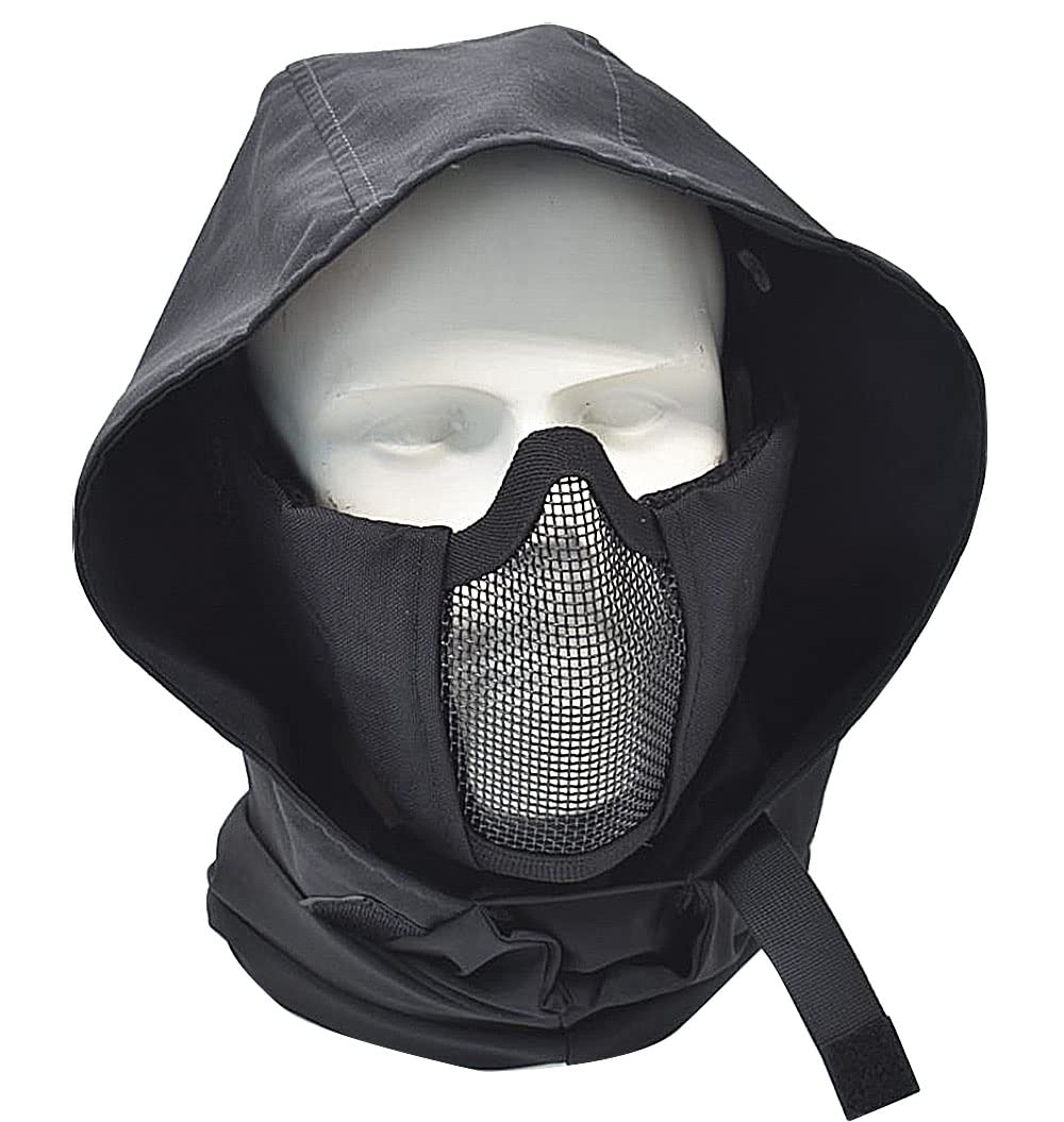 Foldable Half Face Airsoft Mask with Goggles & Hood - Tactical Paintball Protective Gear for Shooting, Airsoft & Outdoor Sports - Adjustable Mesh Lower Face Protection