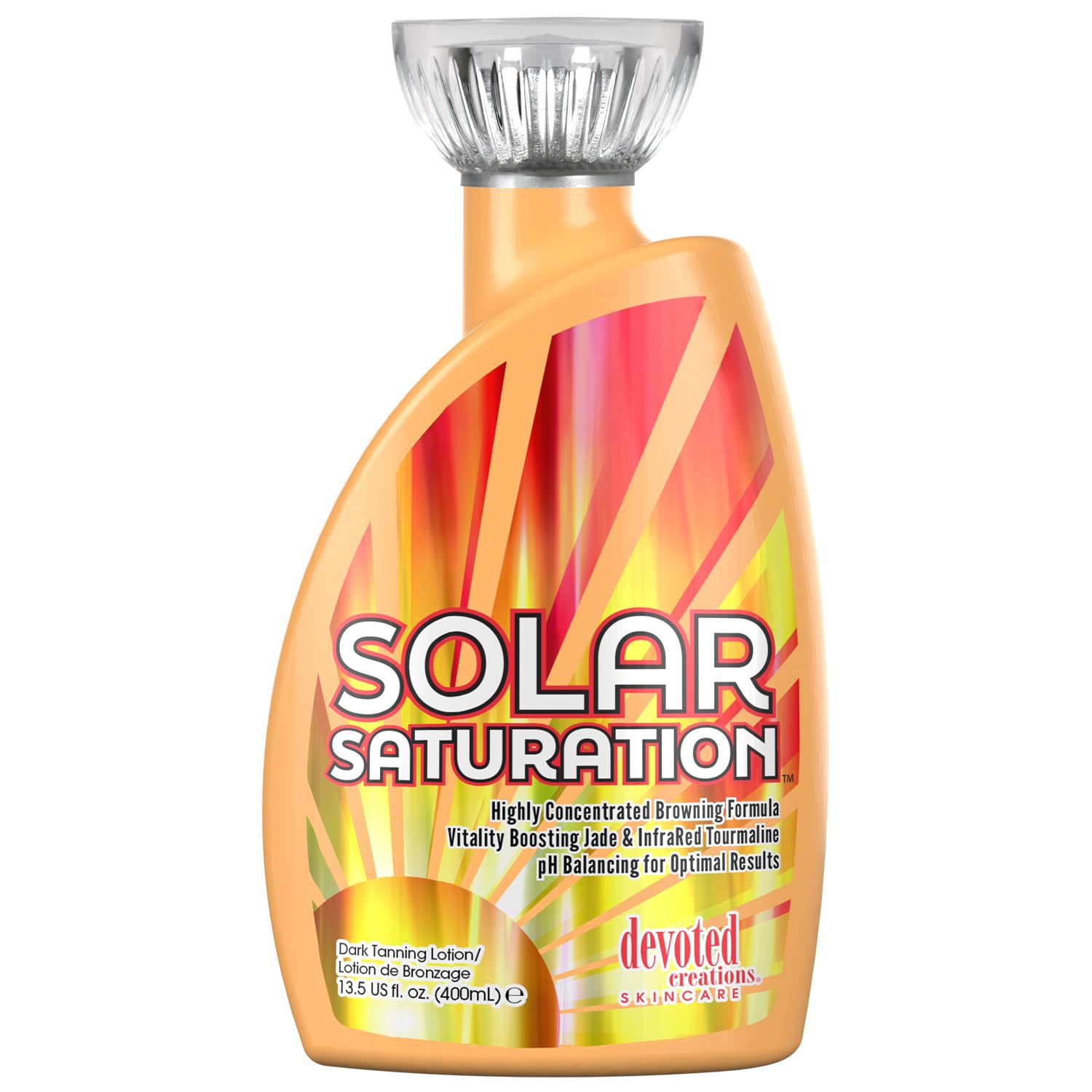 Devoted Creations Solar Saturation Tanning Lotion - Electrolyte Infused with UV LED & Infrared Technology | pH Balancing, Probiotic, Vegan Collagen Formula for Dark Tan | Super Slimming Body Lotion for Tanning Beds & Beach Vacation