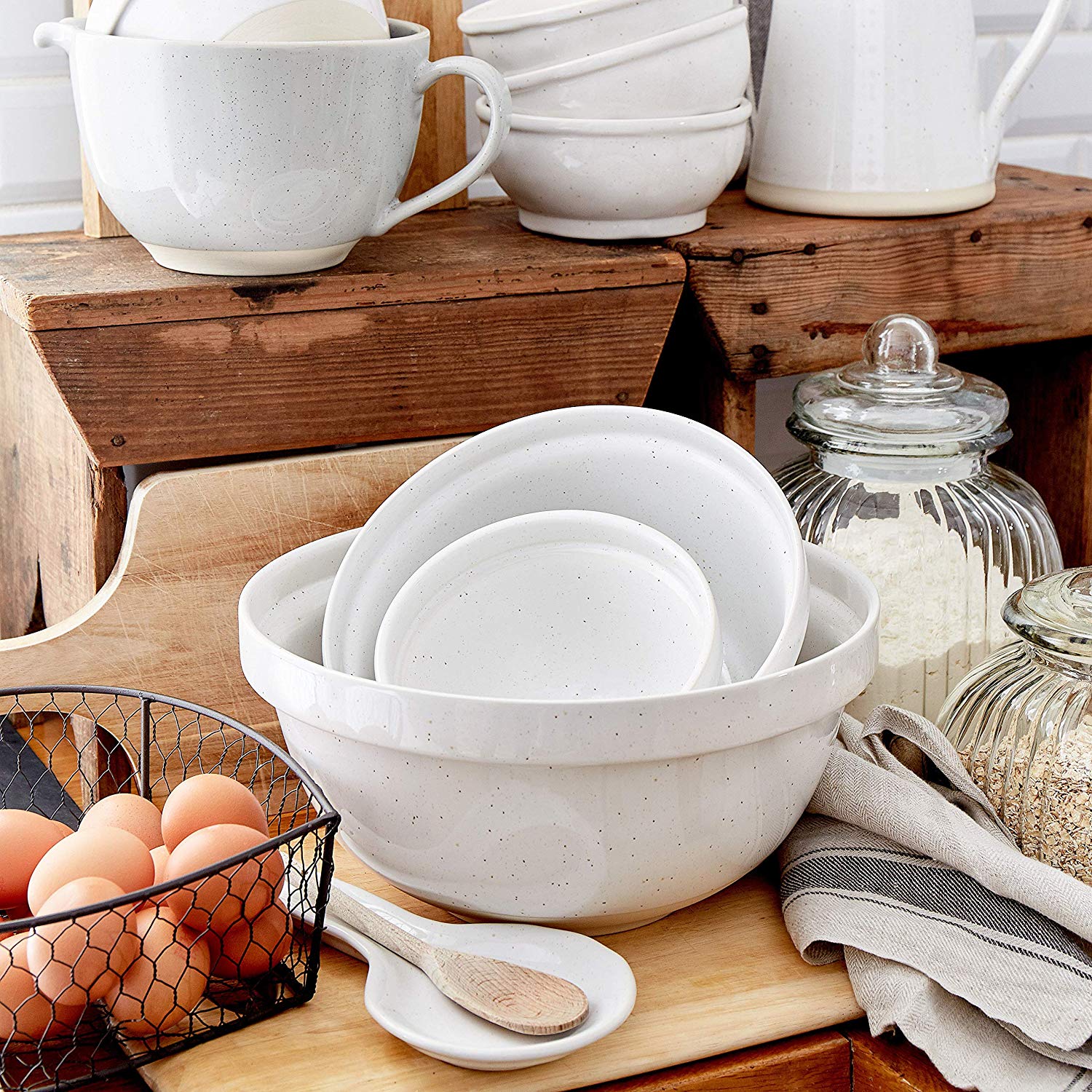 Casafina Fattoria Collection 12.25-Inch Stoneware Mixing Bowl - 211 oz Large Ceramic Bowl for Baking, Cooking & Serving - Durable White Kitchenware for Mixing Dough, Salad Prep & Family Meals