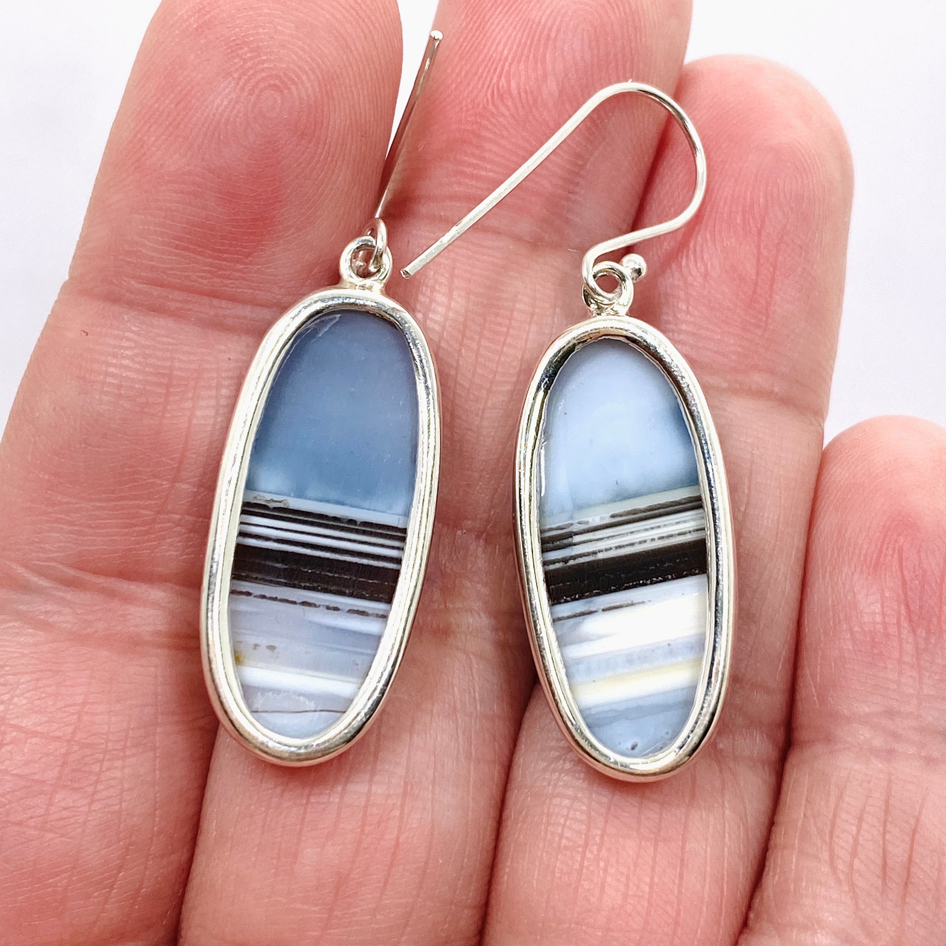 Blue Owhyee Opal Oval Cabochon Earrings KEGJ1536 - Handmade Gemstone Jewelry for Women, Elegant Dangle Earrings for Party, Wedding & Special Occasions