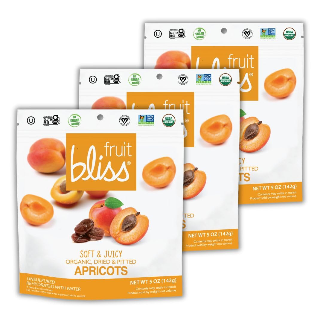 Organic Unsulfured Turkish Dried Apricots - Non-GMO, Gluten-Free Healthy Snack (3 Pack, 5 oz Each) - Perfect for On-the-Go, Post-Workout & Kids Lunch Boxes