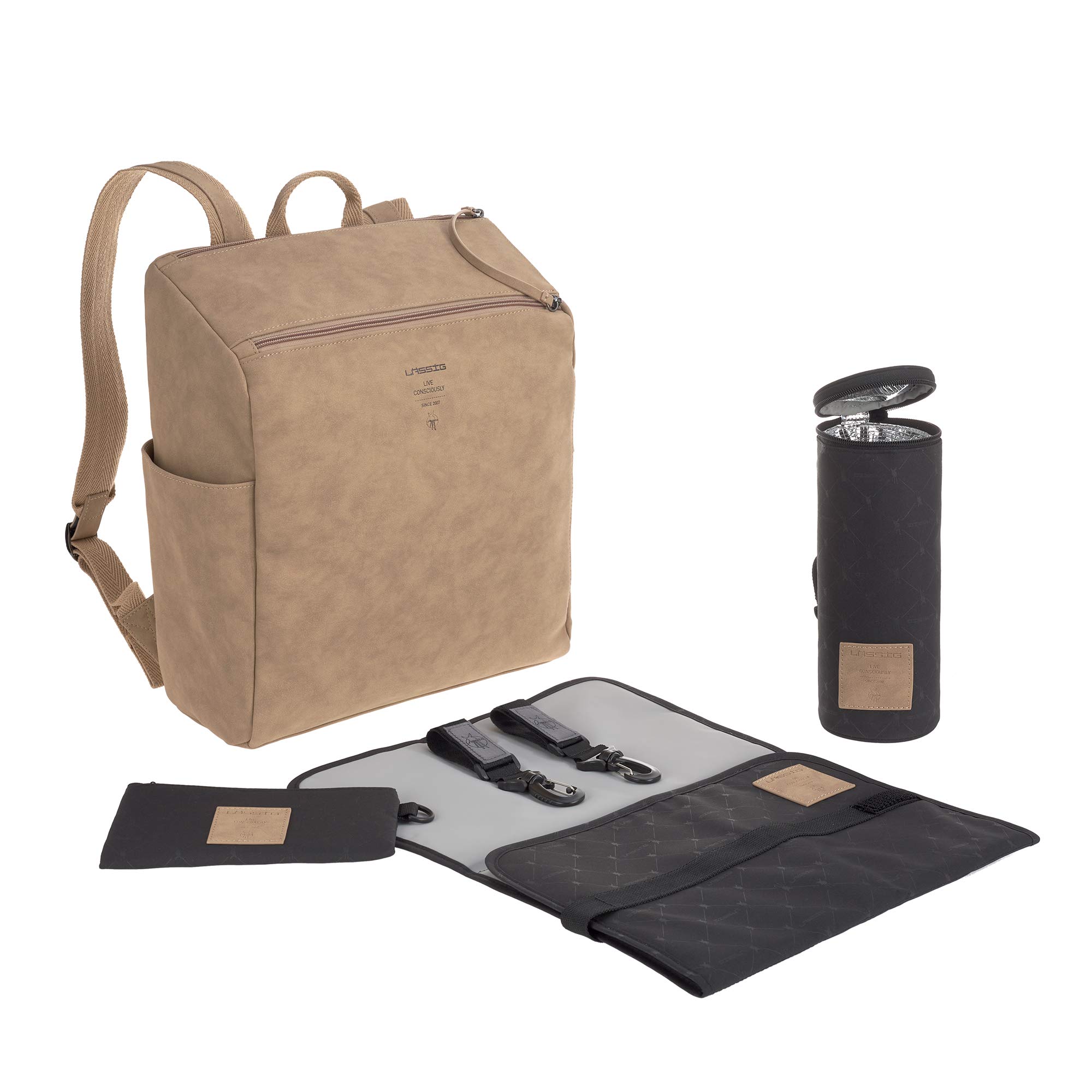 Lassig Tender Backpack Diaper Bag in Camel - Stylish & Spacious Baby Changing Bag for Moms, Perfect for Travel, Shopping & Everyday Use