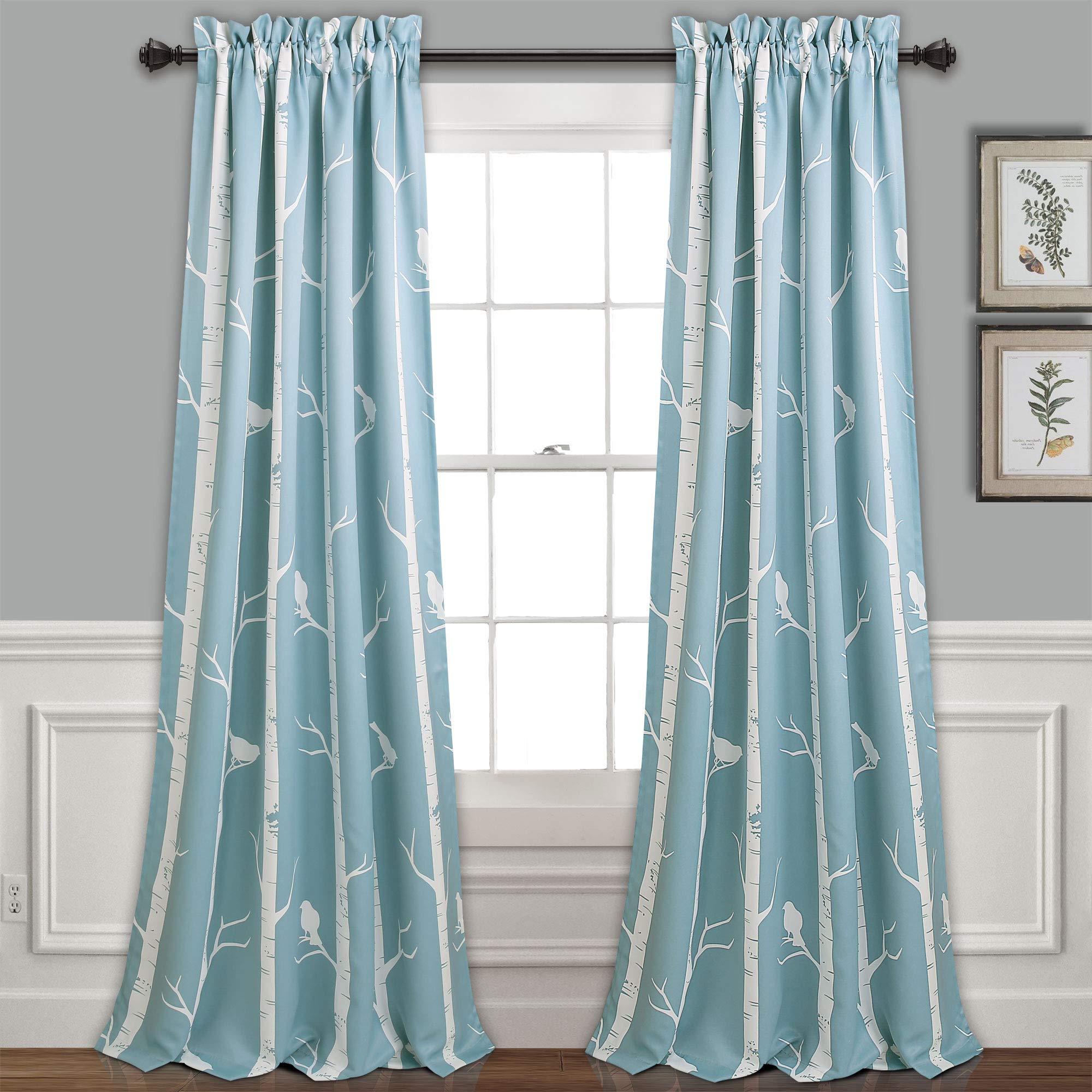 Blue Bird Tree Curtains - Room Darkening Panels for Living & Bedroom (84
