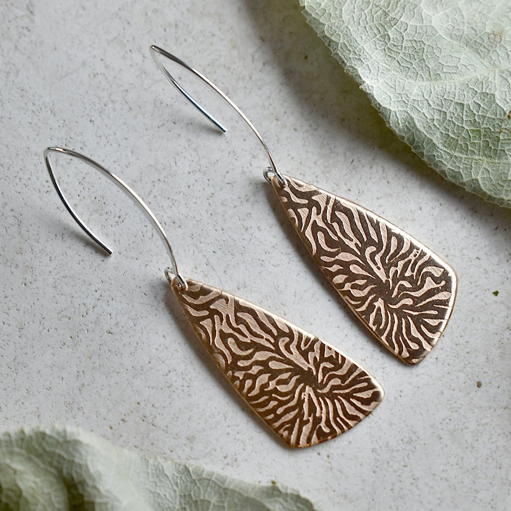 Stylish Coral Copper Triangular Drop Earrings for Women - Boho Chic Jewelry for Parties, Weddings & Everyday Wear