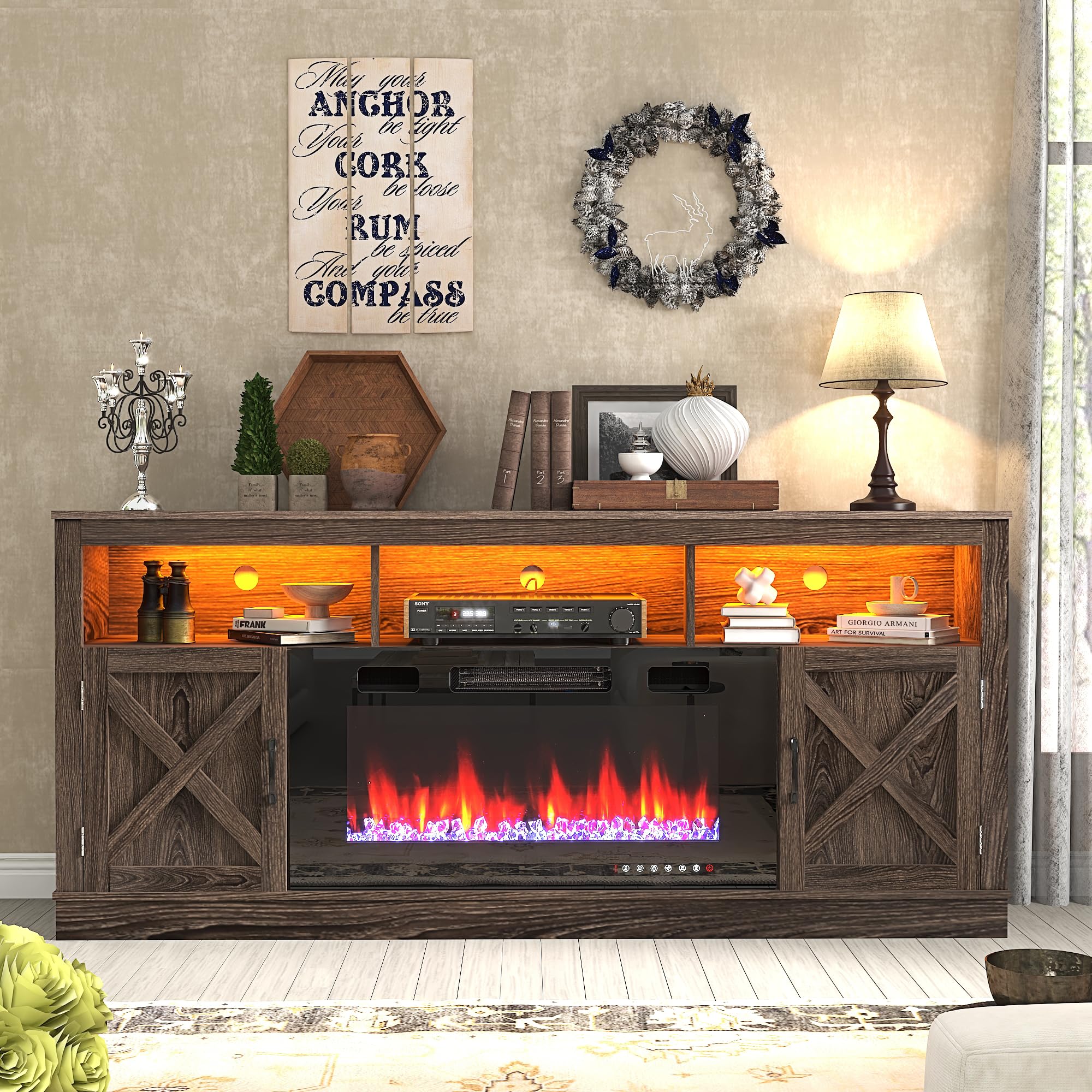 Farmhouse TV Stand for 70/75/80 Inch TV - 32