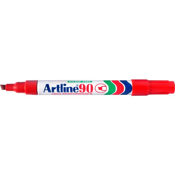 Artline 90 Permanent Marker - 5mm Chisel Tip, Red Ink, Pack of 12 - Ideal for Labeling, Crafting & Office Use