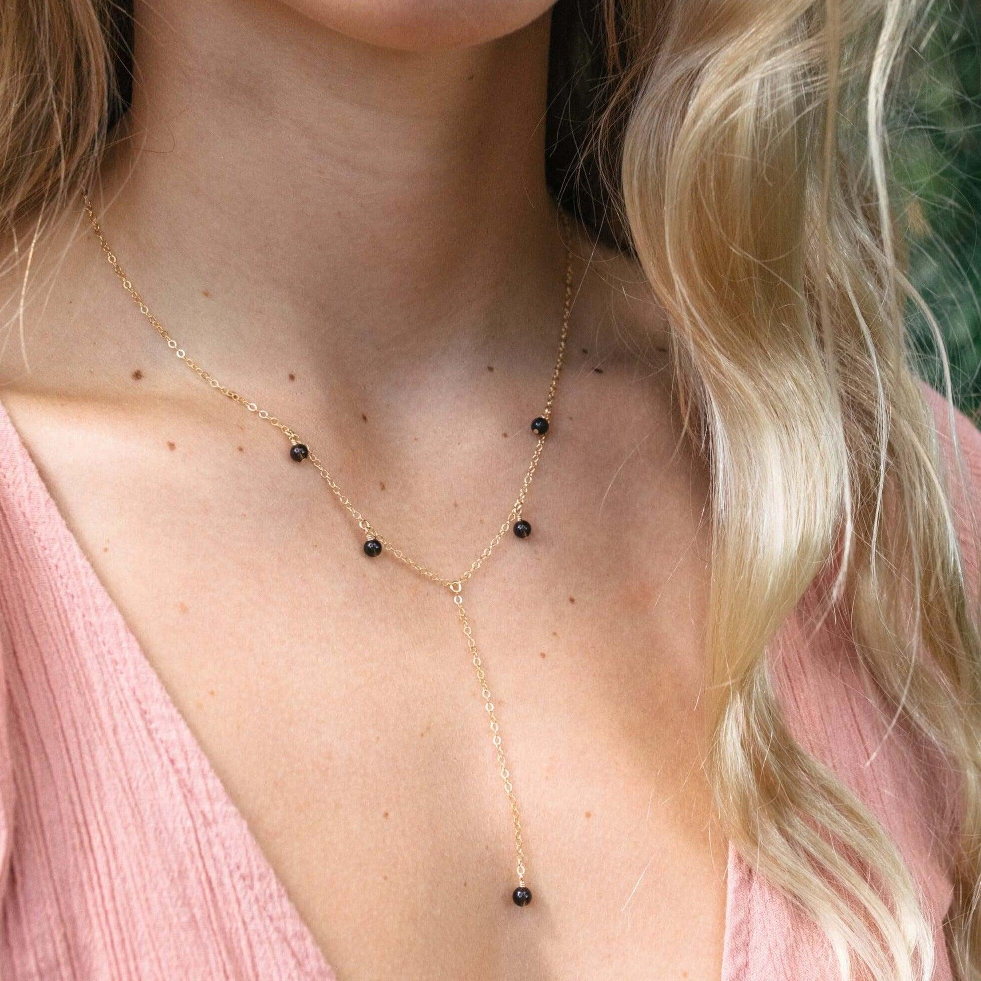 Handmade Smoky Quartz Boho Lariat Necklace for Women - Elegant Layering Long Y Necklace for Boho Chic Style | Perfect for Festivals, Date Nights & Everyday Wear