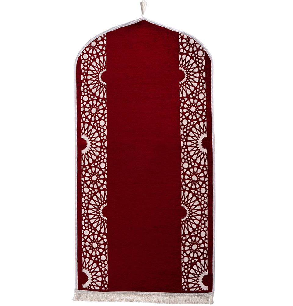 Premium Chenille Foam Islamic Prayer Rug - Mustaqim Red - Soft & Comfortable Muslim Prayer Mat for Home, Mosque & Travel - Non-Slip Design for Daily Salah