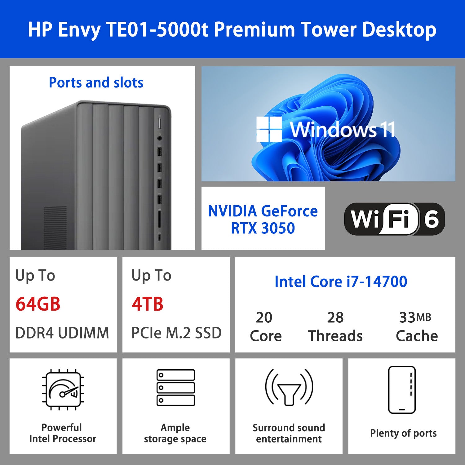 HP Envy Tower Desktop - Intel Core i7, 8GB RAM, NVIDIA GeForce RTX 3050, 512GB SSD, Windows 11 Home (Black) | Powerful Gaming & Workstation PC for Home Office, Streaming & Content Creation