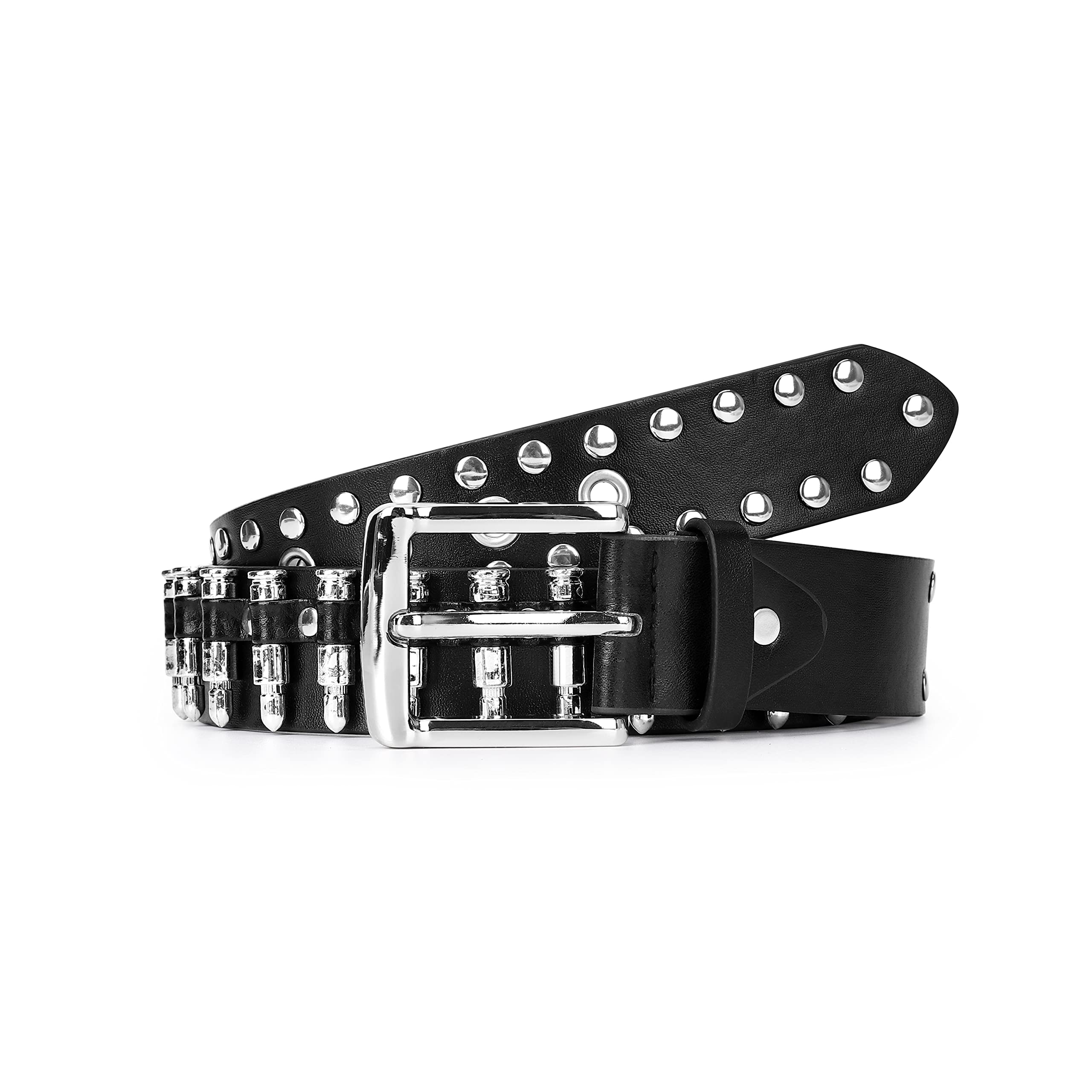 Personalized Black PU Leather Bullet Rivet Belt for Men - Stylish Hip Hop Fashion Accessory for Jeans, Pants & Casual Outfits | Perfect Gift for Trendy Streetwear Lovers