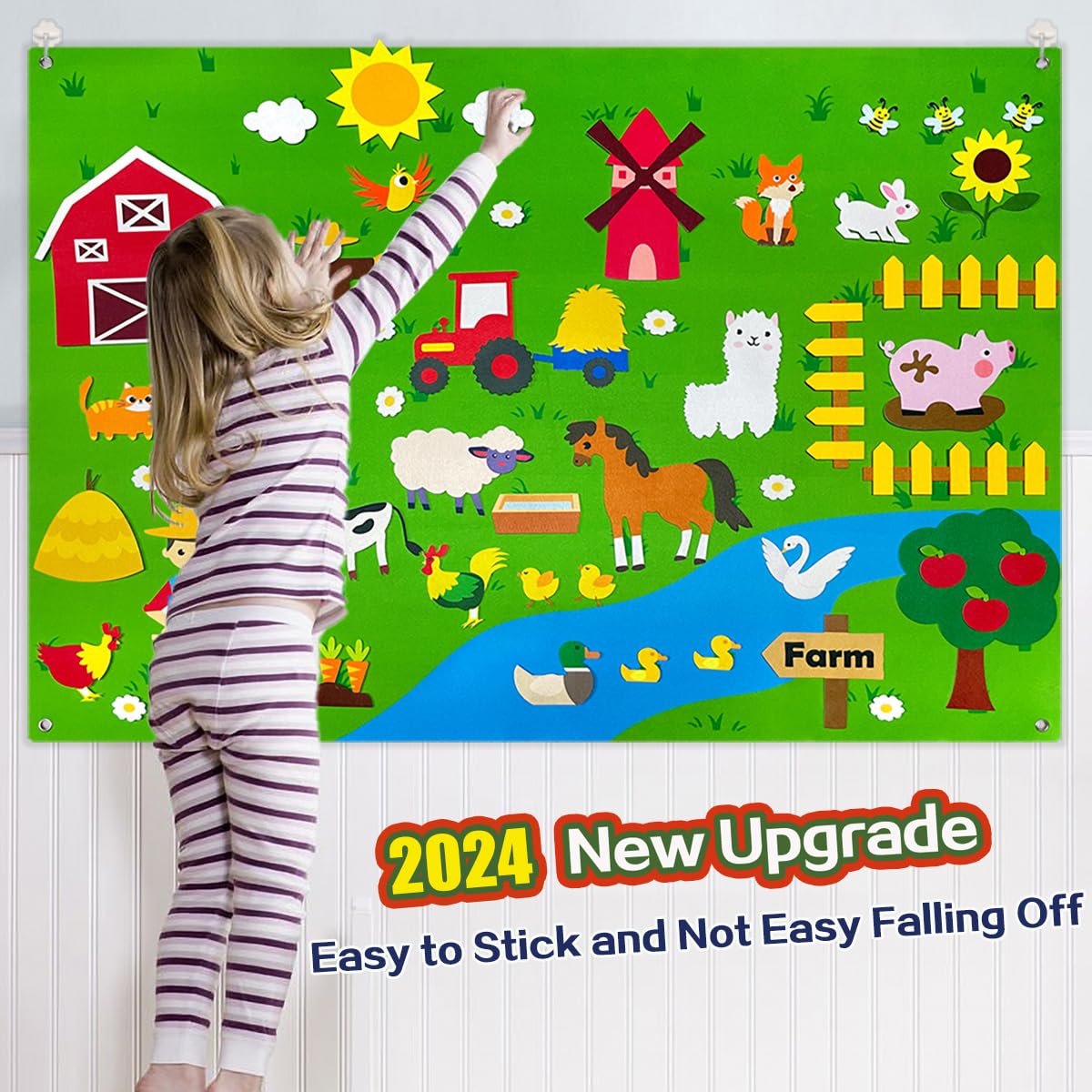 Farm Animals Felt Board Play Set - 61 Pcs Farmhouse Themed Wall Hanging Kit for Kids | Toddler Birthday Gift & Storytelling Activity