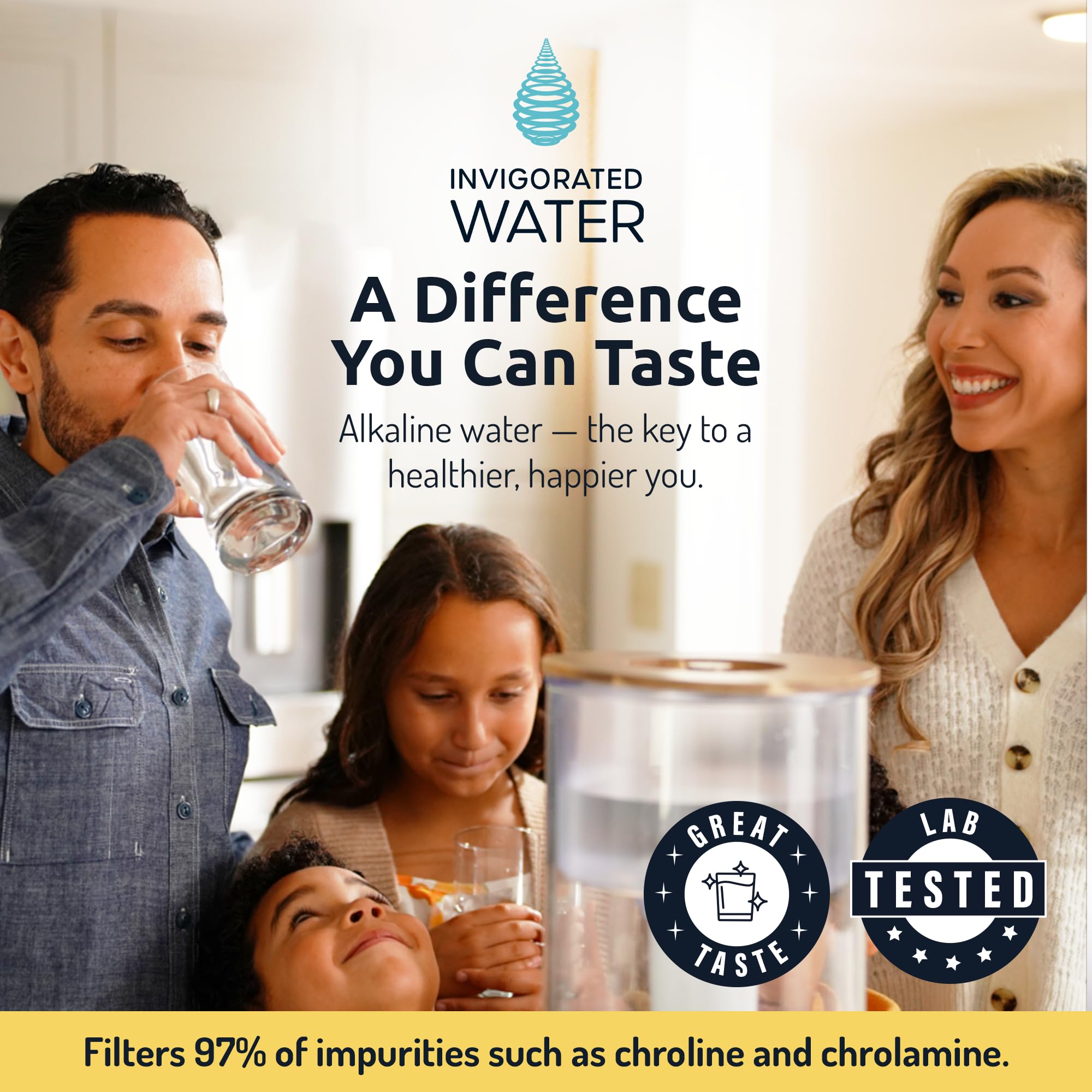 Alkaline Water Filter Pitcher with pH Recharge Technology - 8.5L/2.25 Gal Countertop Water Purifier System for Home & Office - High pH Drinking Water Filtration - Perfect for Kitchen, Office, Gym & Travel Use