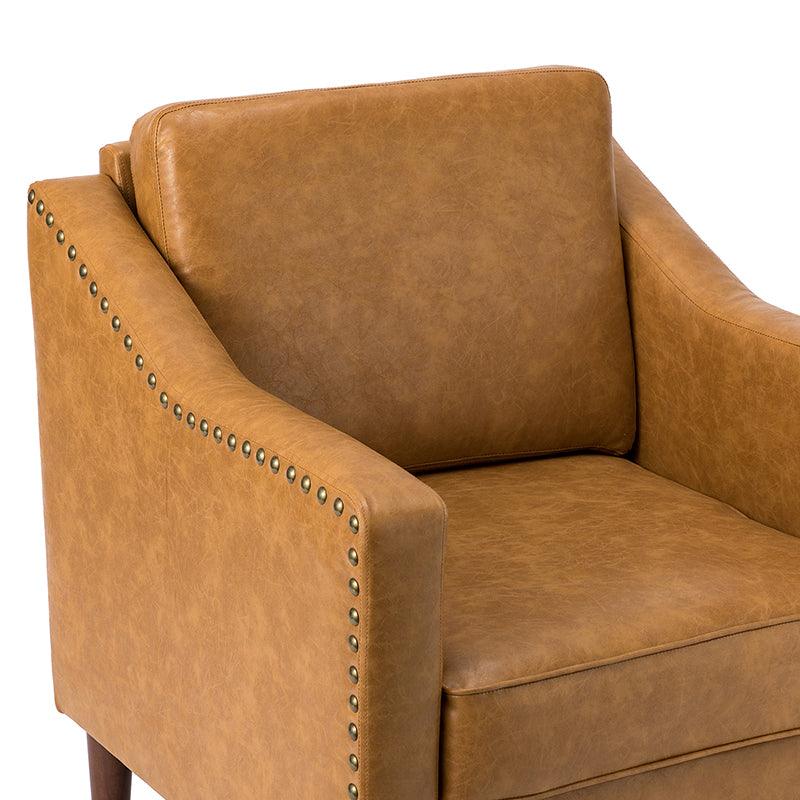 Rafaella Vegan Leather Armchair with Solid Wood Legs - Modern Vegan Leather Lounge Chair with Sturdy Wooden Legs for Living Room, Office, or Reading Nook