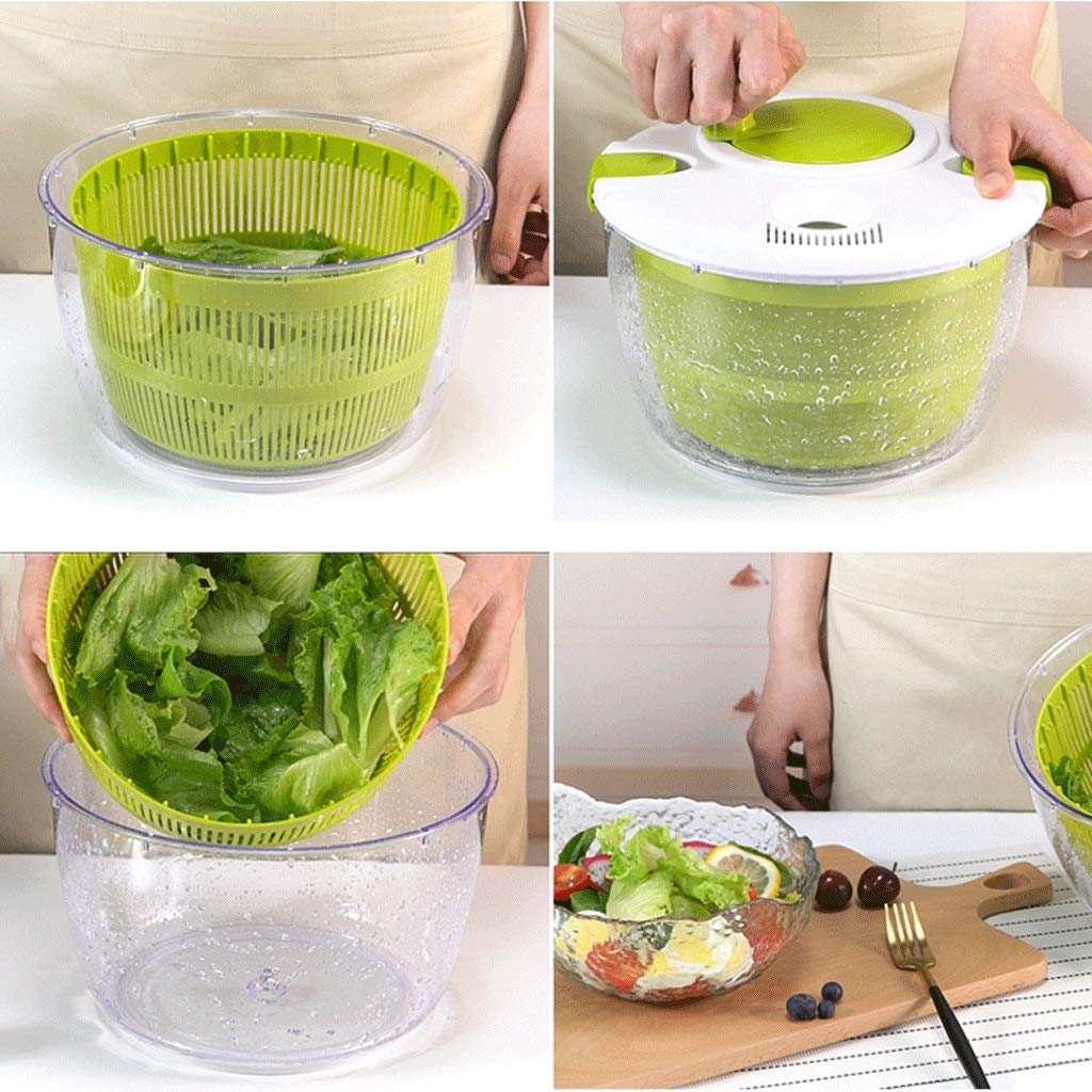 4L Green Plastic Fruit Dehydrator & Salad Spinner - Vegetable Dryer, Salad Shaker & Drain Basket for Healthy Snacks, Meal Prep & Kitchen Storage