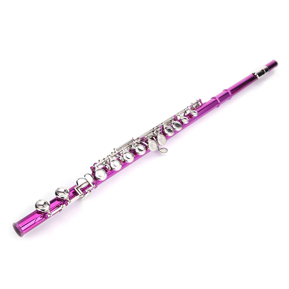 **16 Key Closed Hole C Flute for Beginners, Kids & Students - Cupronickel Flute with Joint Grease, Cleaning Rod & Rose Red Carrying Case - Perfect for School Bands, Music Lessons & Home Practice**
