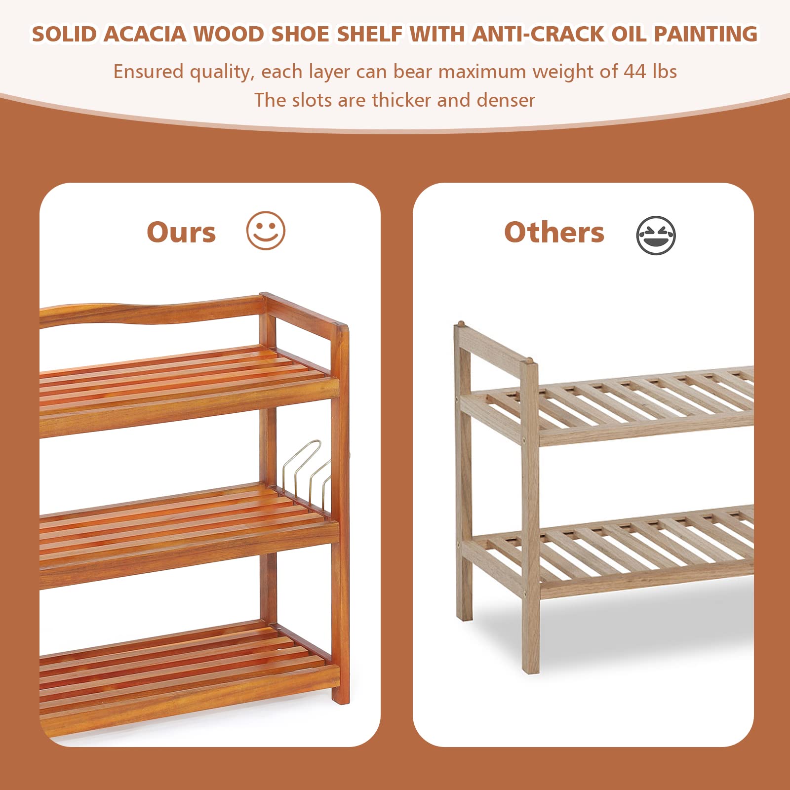 Giantex 5-Tier Acacia Wood Shoe Rack with Metal Hooks - Holds 12-18 Pairs of Shoes - Sturdy Shoe Organizer & Storage Shelf for Entryway, Hallway or Closet (25