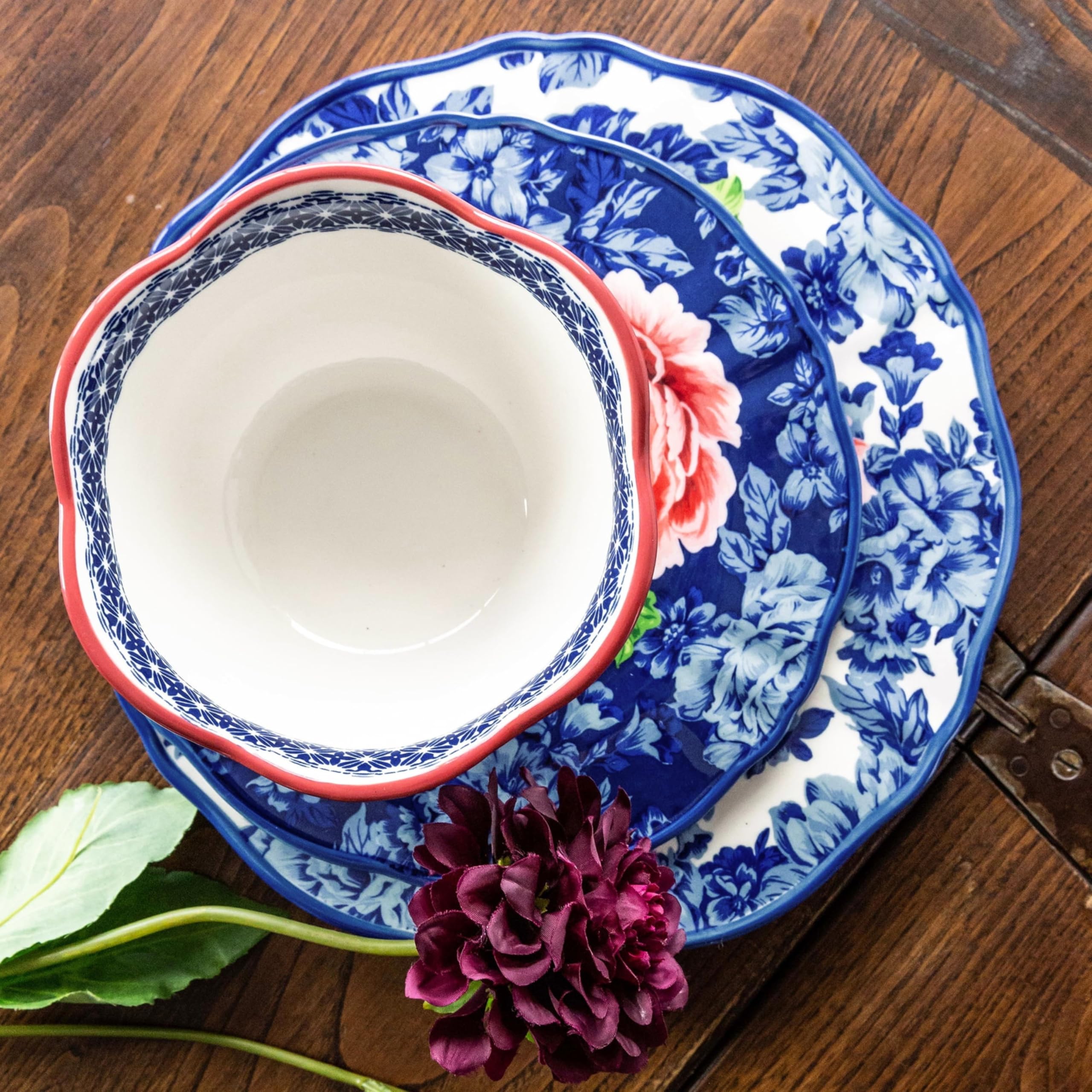 Heritage Floral 12-Piece Dinnerware Set - Stoneware Plates & Bowls, Microwave & Dishwasher Safe - Perfect for Family Dinners & Entertaining Guests