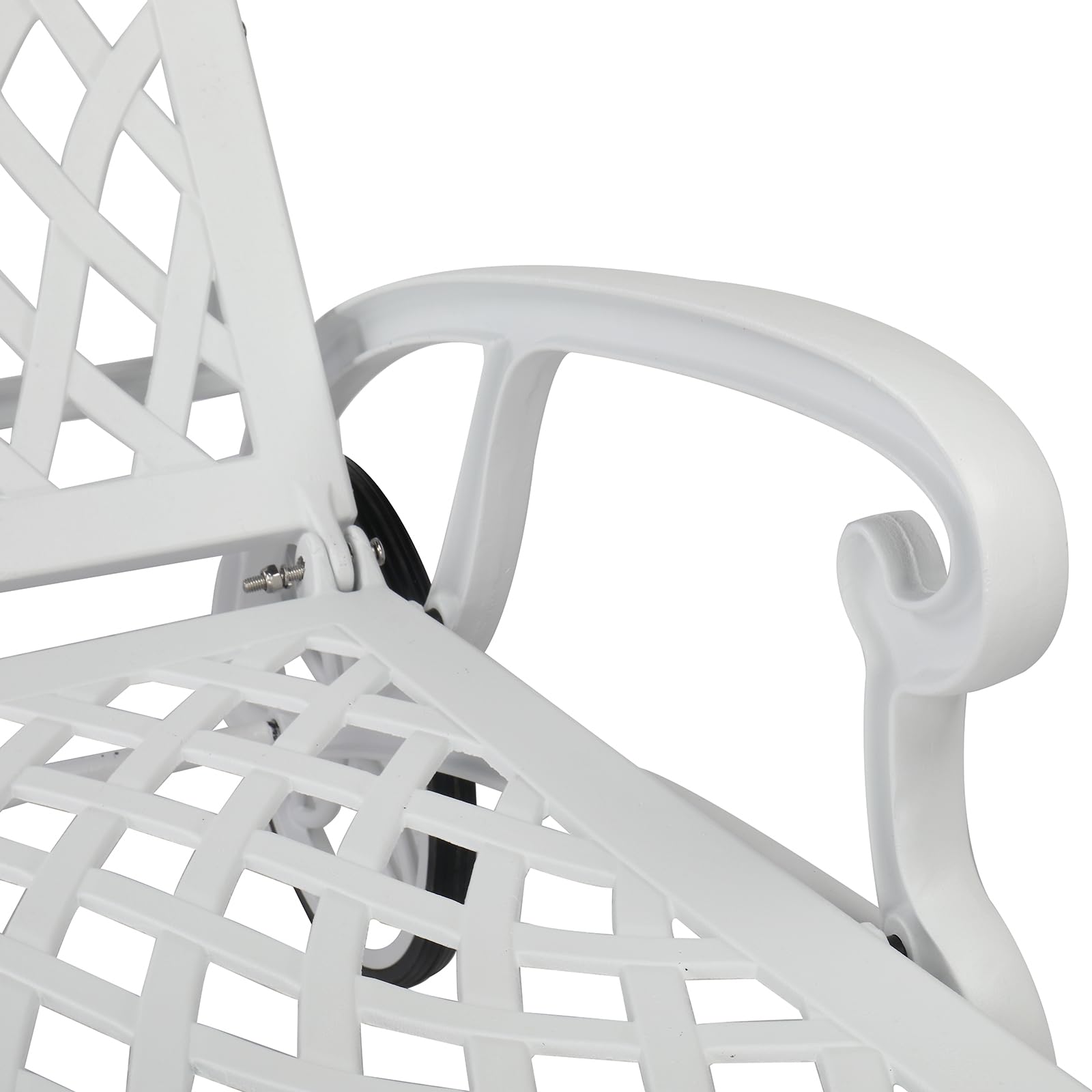 VINGLI White Cast Aluminum Outdoor Chaise Lounge Chair with Wheels - 3-Position Adjustable Backrest, Patio Tanning Chair for Poolside, Beach & Backyard Relaxation (Cushion Not Included)