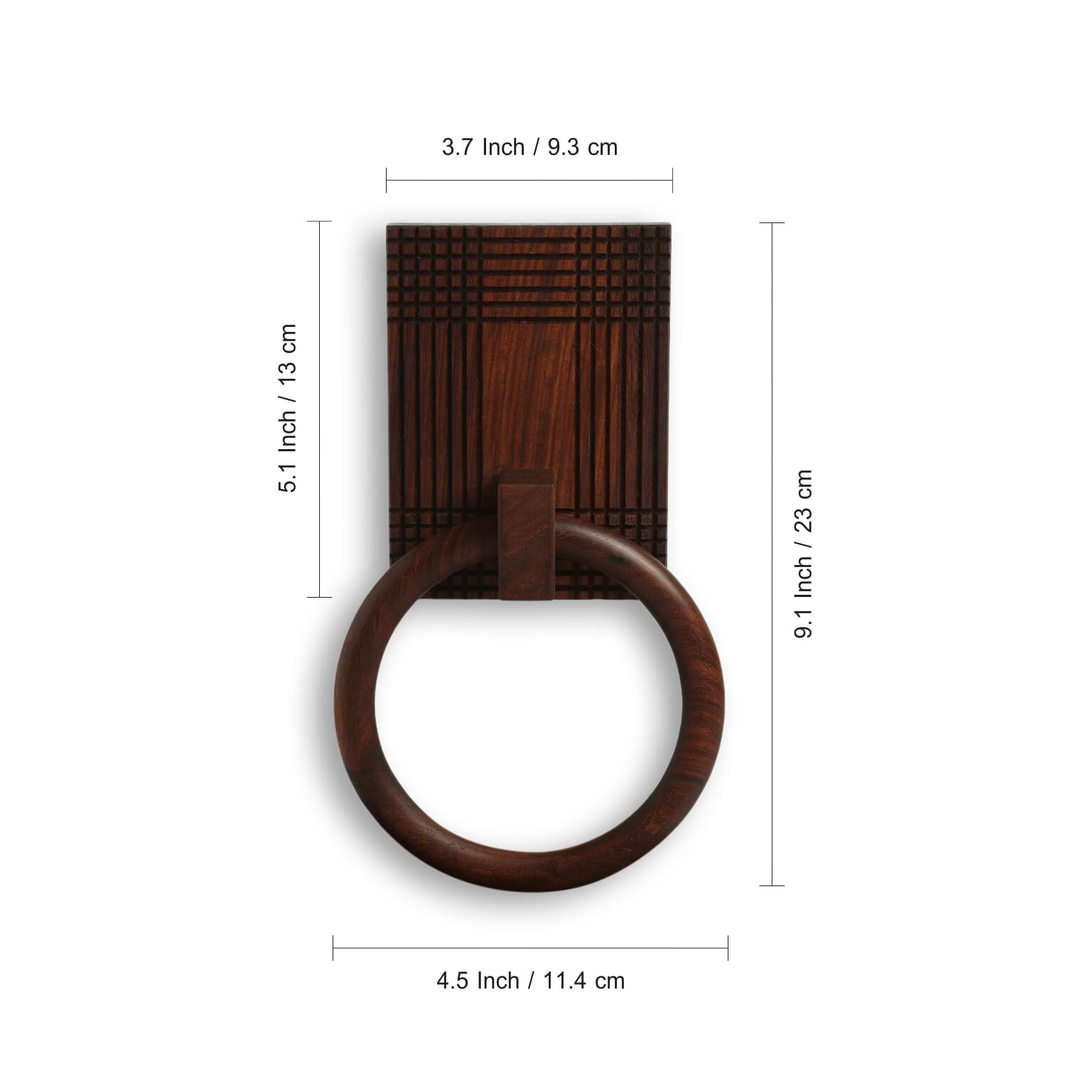 Handcrafted Sheesham Wood Checkered Frame Towel Ring Holder - Bathroom & Kitchen Towel Hanger for Wash Basin - Natural Brown Wooden Towel Organizer for Spa, Guest Bath & Farmhouse Decor