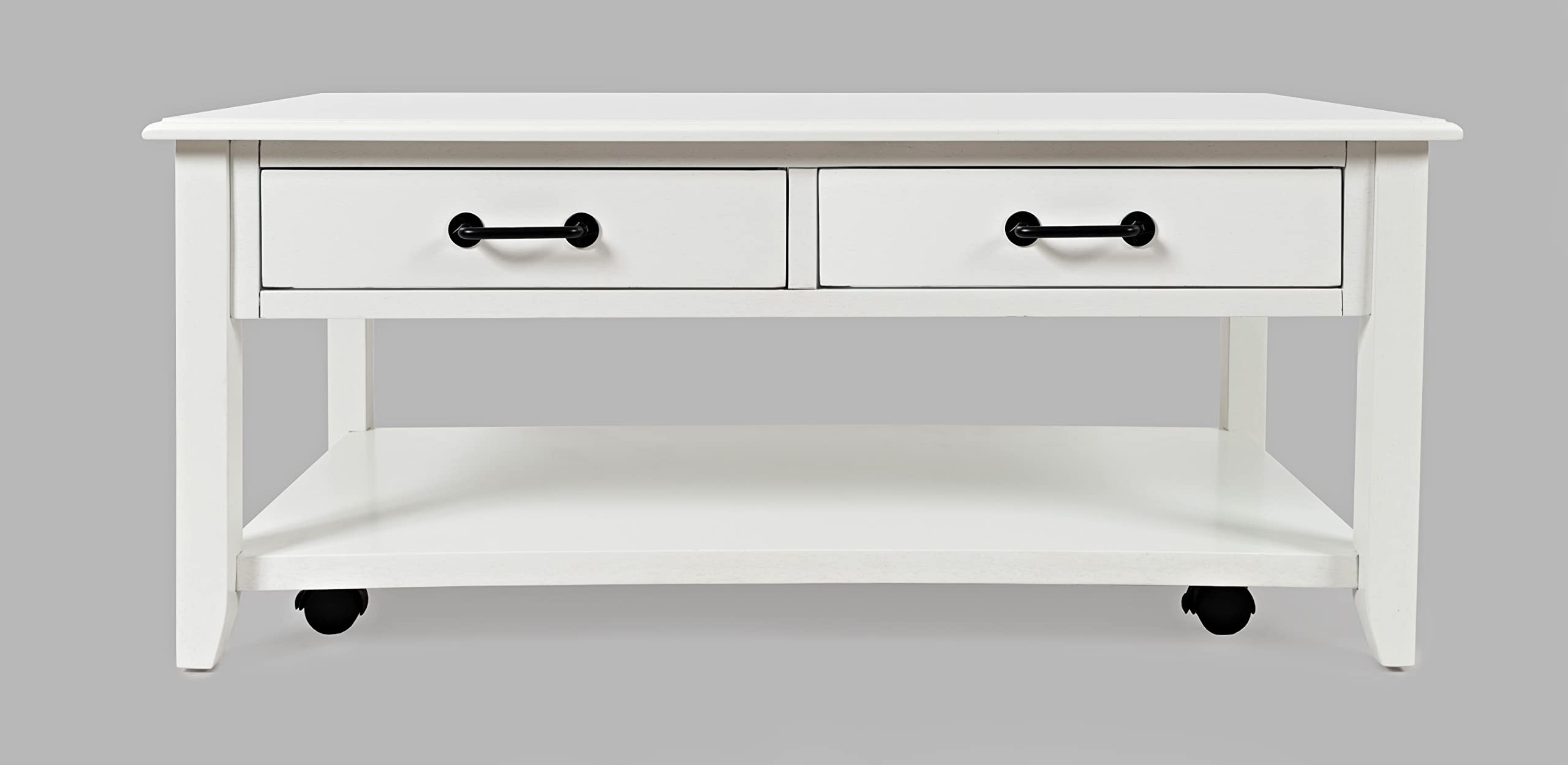 Jofran North Fork Acacia Wood 2-Drawer Coffee Table with Wheels - Modern Rolling Side Table for Living Room, Bedroom, or Office