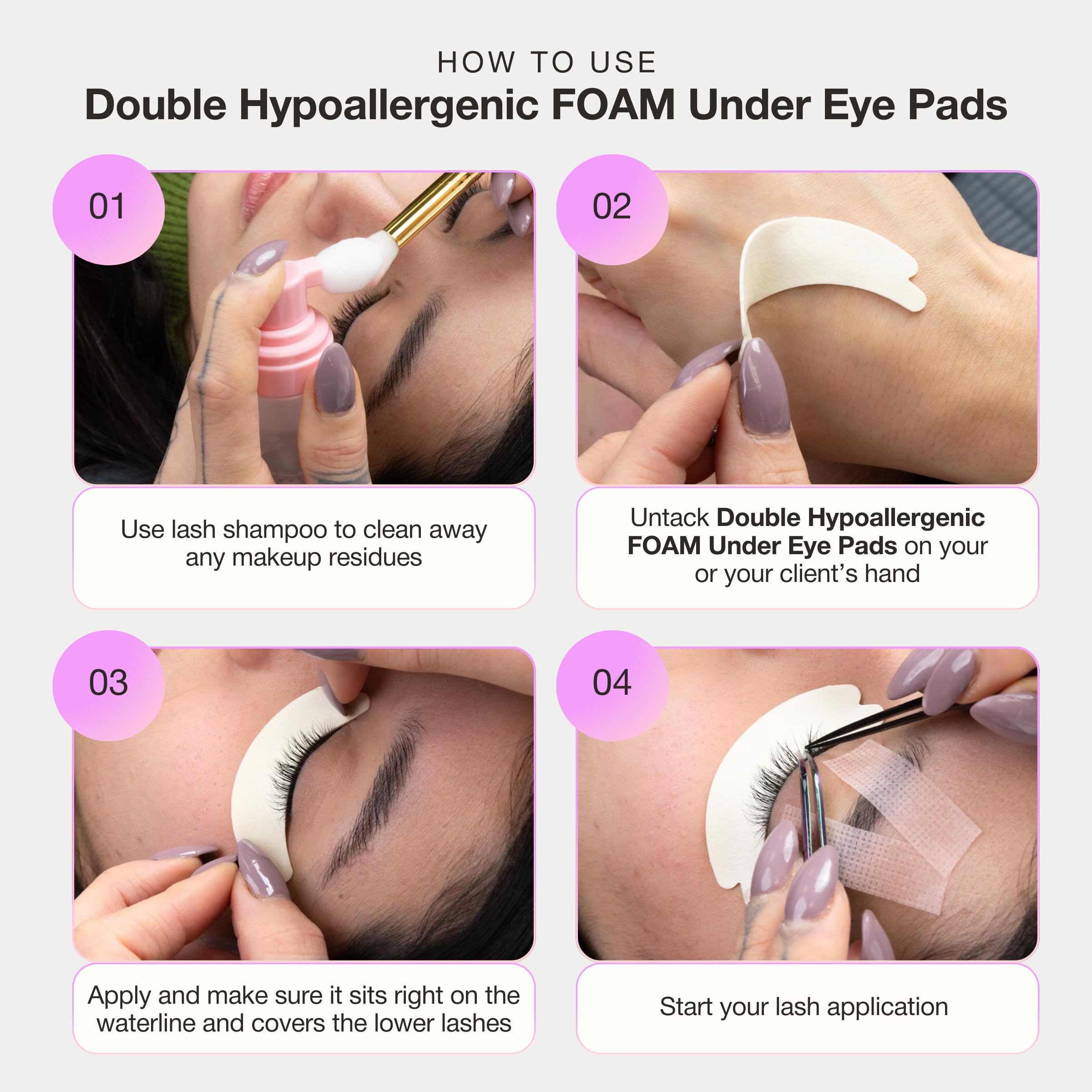 Curacoro Double Foam Eye Pads for Eyelash Extensions - Hypoallergenic Lash Extension Supplies for Oily Skin & Sensitive Eyes - Soft Sticky Pads for Lash Perm, Lamination & Removal (46 Pads) - Perfect for Salon Professionals & At-Home Lash Care