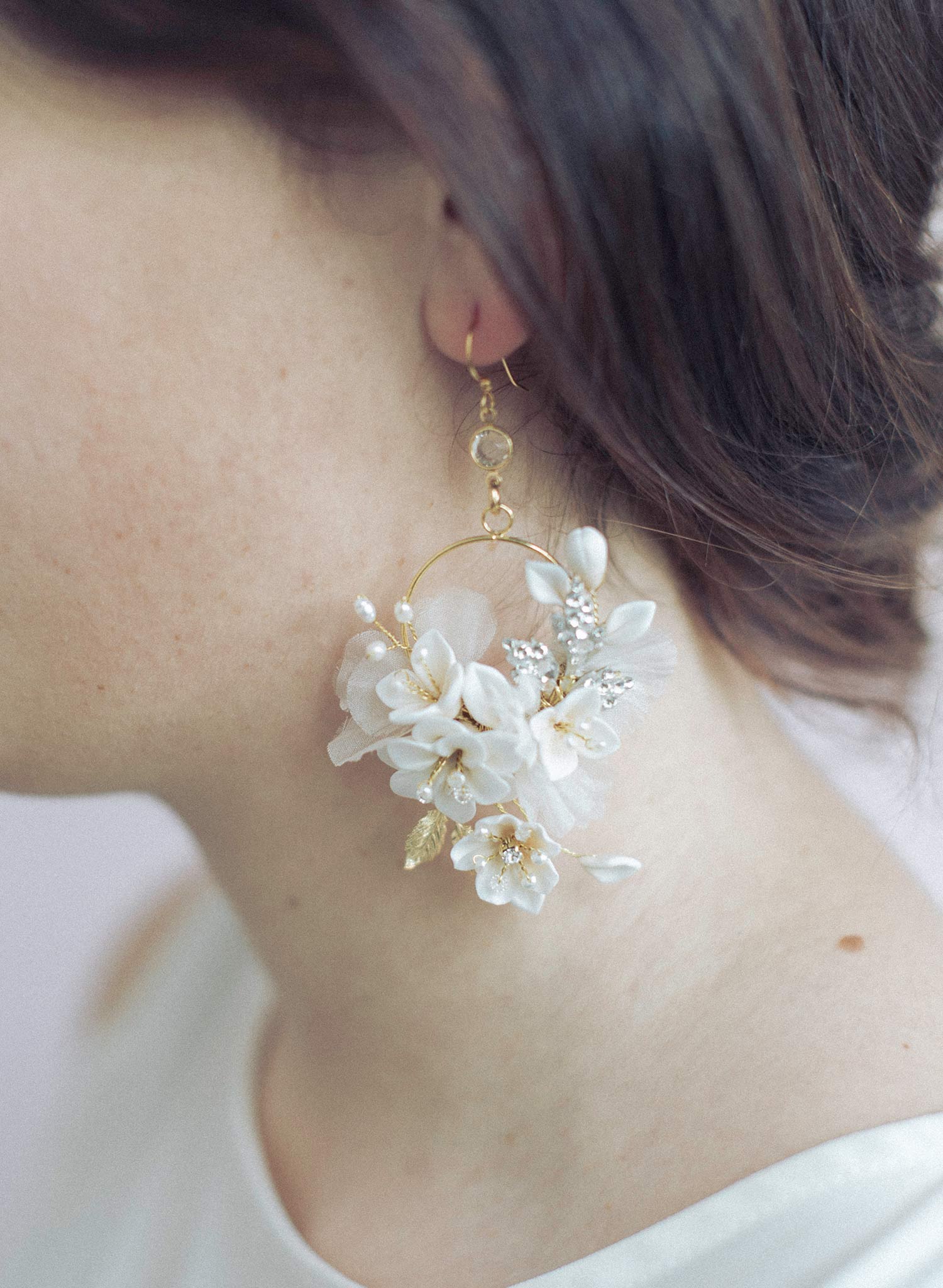 Creamy Blossom & Silk Flower Earrings - Style #951 | Elegant Floral Dangle Earrings for Women, Weddings, Parties & Special Occasions