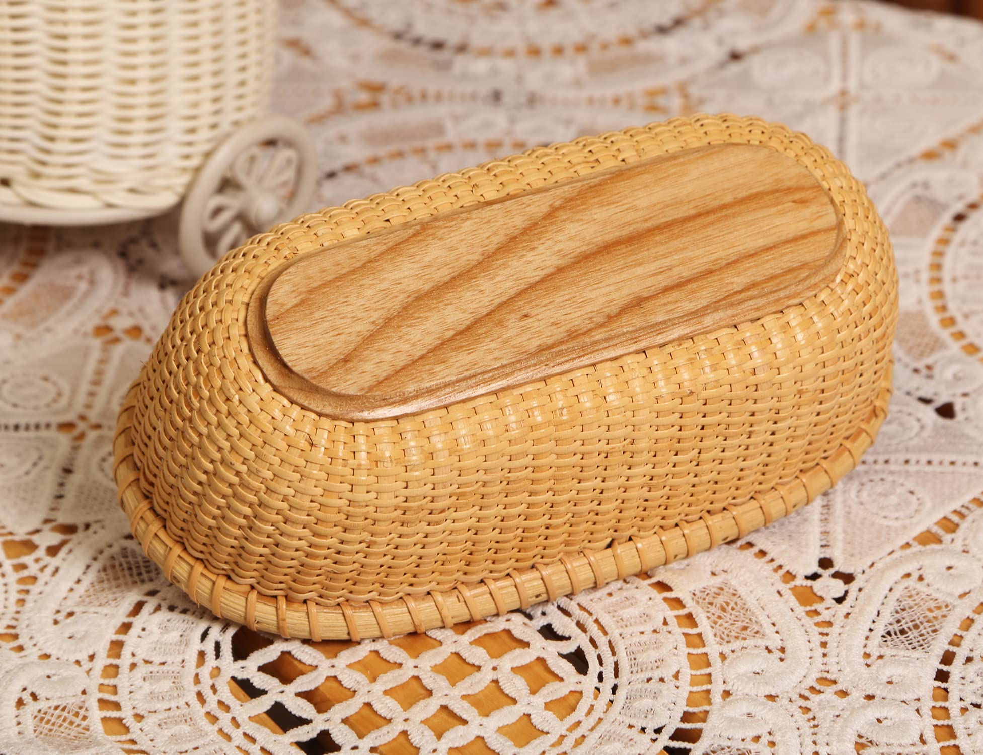 Handwoven Rattan Storage Basket - Woven Nantucket Tea & Fruit Basket, Handmade Desktop Organizer for Home Decor, Kitchen, Bathroom, and Office Organization