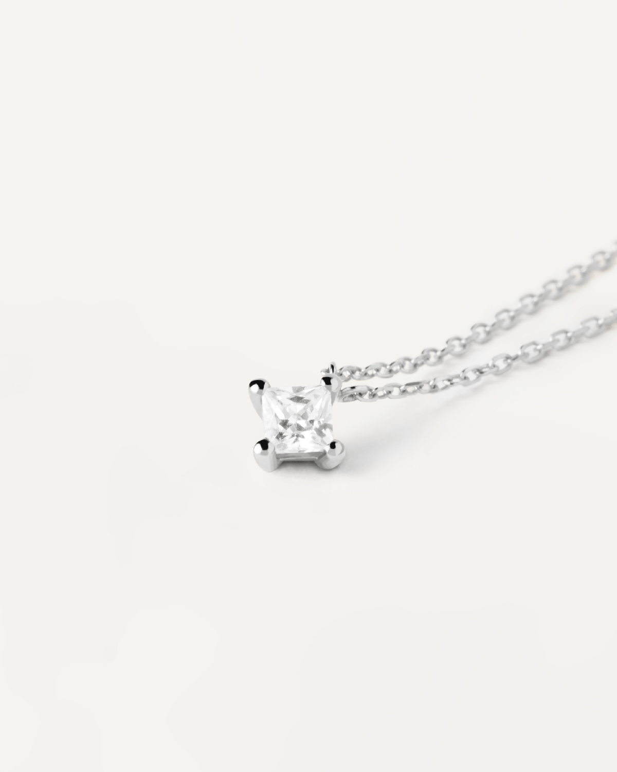 GRID Diamond Solitaire Square Necklace in 14K White Gold - Elegant Everyday Jewelry for Women, Perfect Gift for Anniversary & Valentine's Day