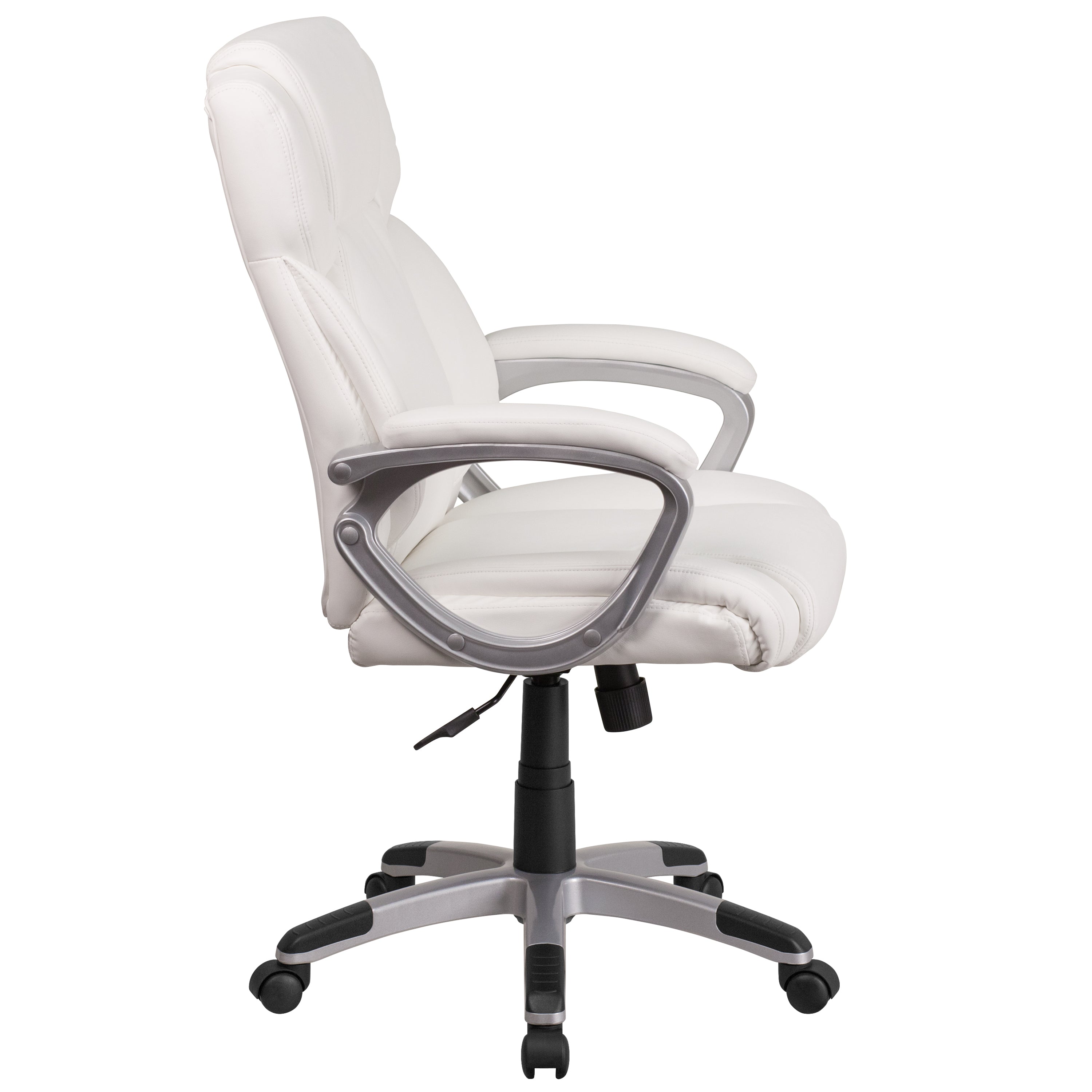 Premium White Leather Executive Swivel Office Chair with Padded Arms - Mid Back Ergonomic Design for Home & Office Workspace (Model GO 2236M WH GG) - Perfect for Conference Rooms, Executive Desks & Professional Environments