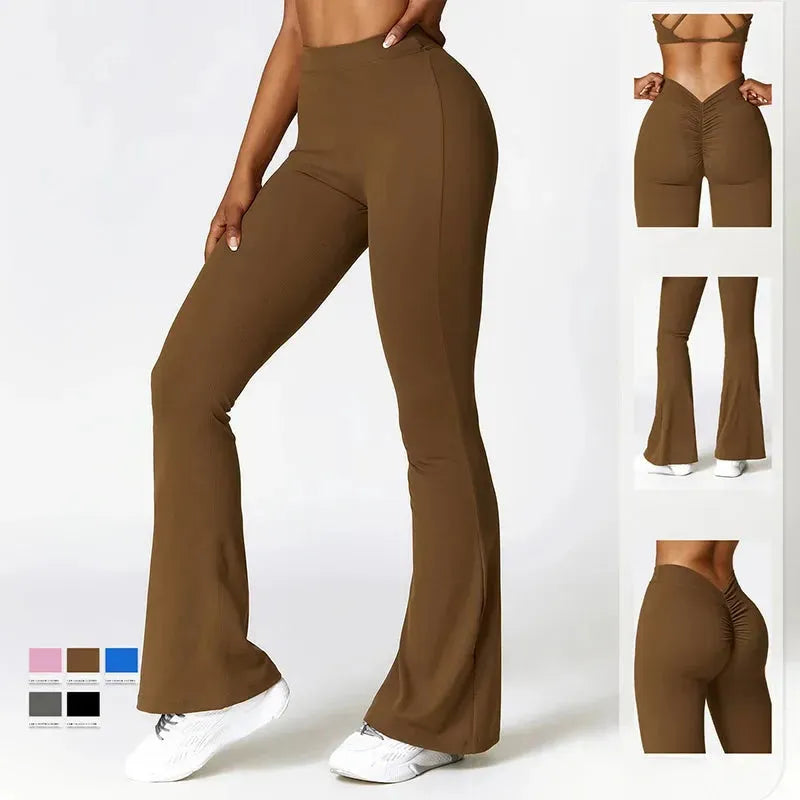 Sexy High Waist V Back Scrunch Flare Leggings for Women - Yoga Pants with Push Up Design, Gym Workout & Sports Activewear - Perfect for Yoga, Pilates, Running and Casual Wear
