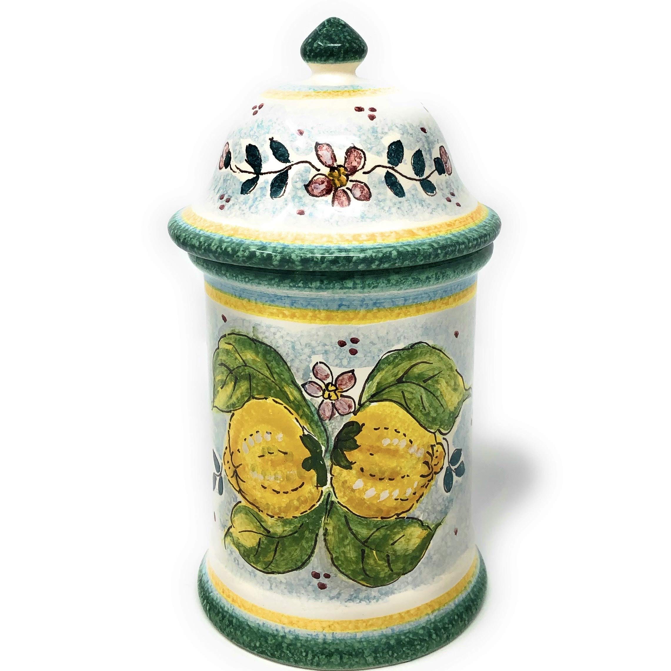 Italian Ceramic Biscuit Cookies Jar - Hand Painted Tuscan Art Pottery Decorated in Italy | Perfect for Kitchen Storage & Home Decor